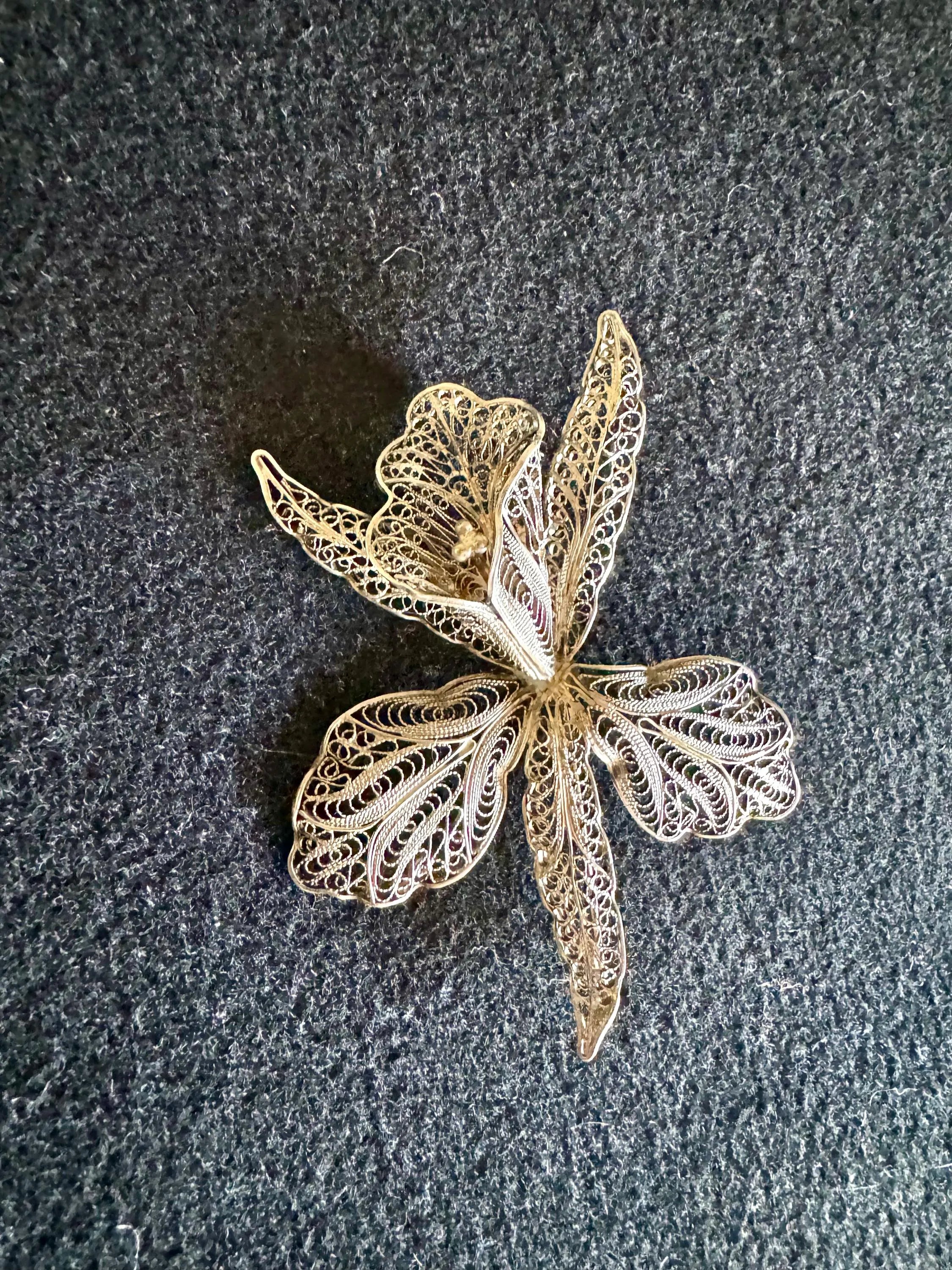 An Antique Silver Filigree Flower Brooch | Italian Silver Filigree Orchid Pin Brooch | Antique Victorian Silver Filigree Floral Brooch Pin