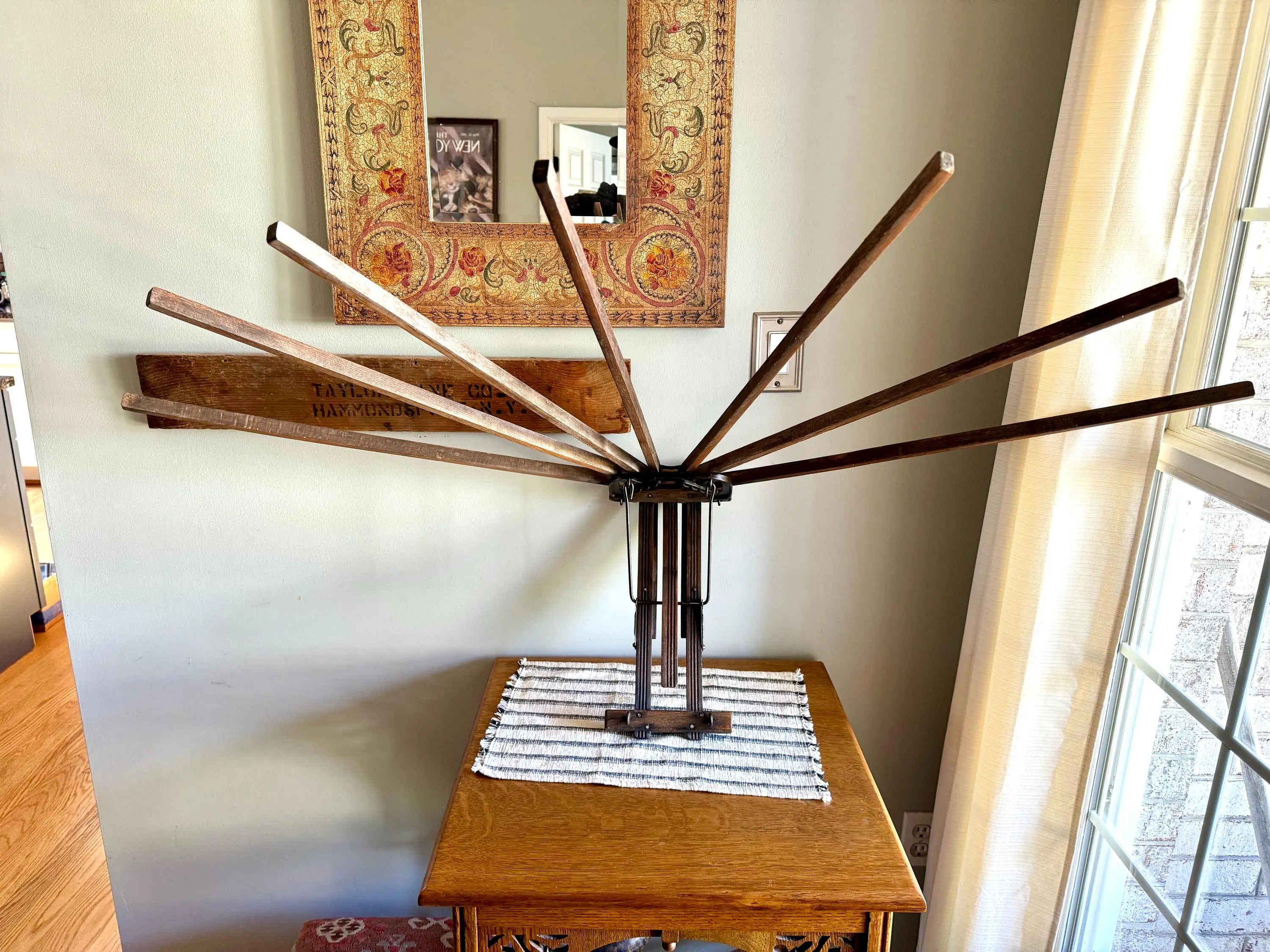 Antique Distressed Clothes Drying Rack | Vintage Wall Hanging Clothes Rack | Wooden Armed Clothes Rack| Distressed Wood Towel Rack