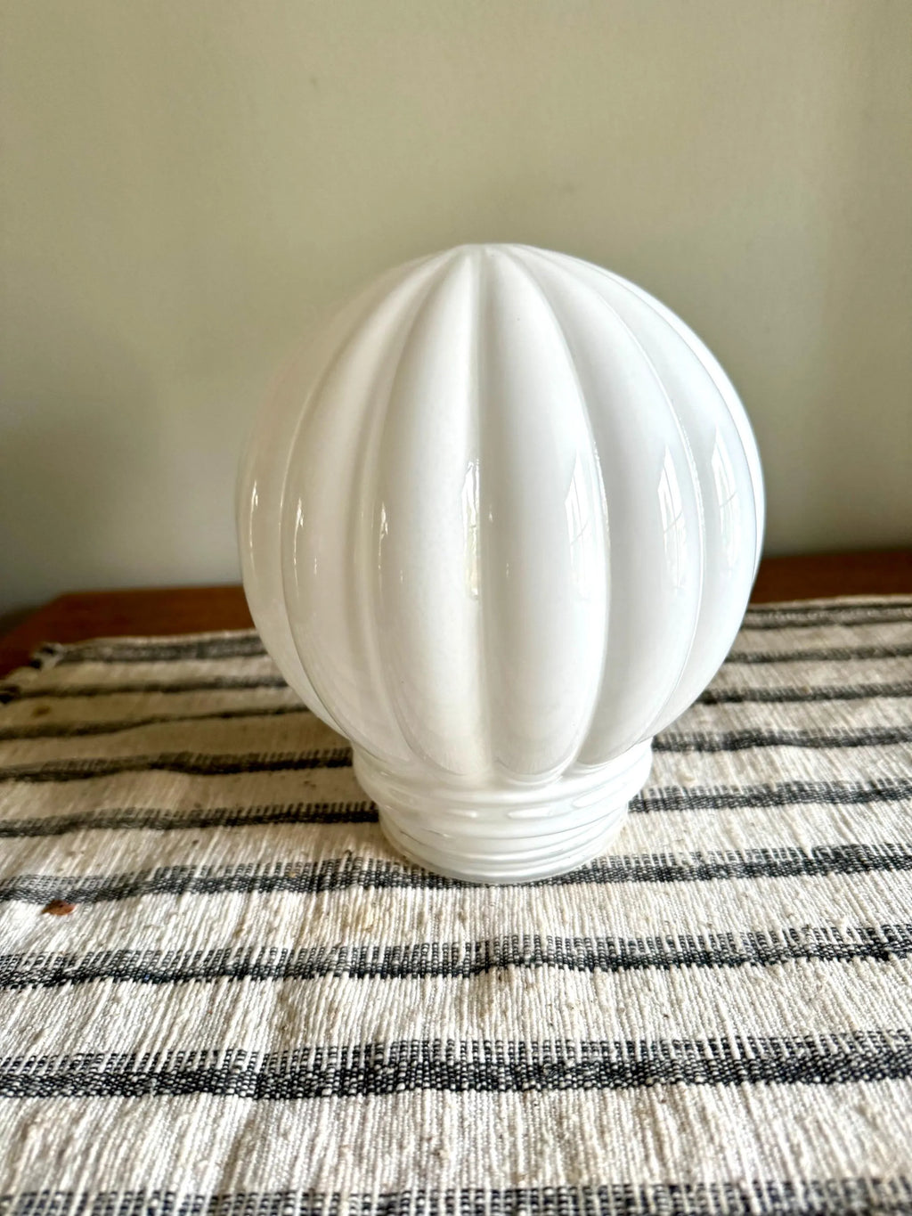 Vintage Milk Glass Ribbed Light Globe | Ceiling Lamp Screw in Glass Globe | 6 Inch Glass Ribbed Globe