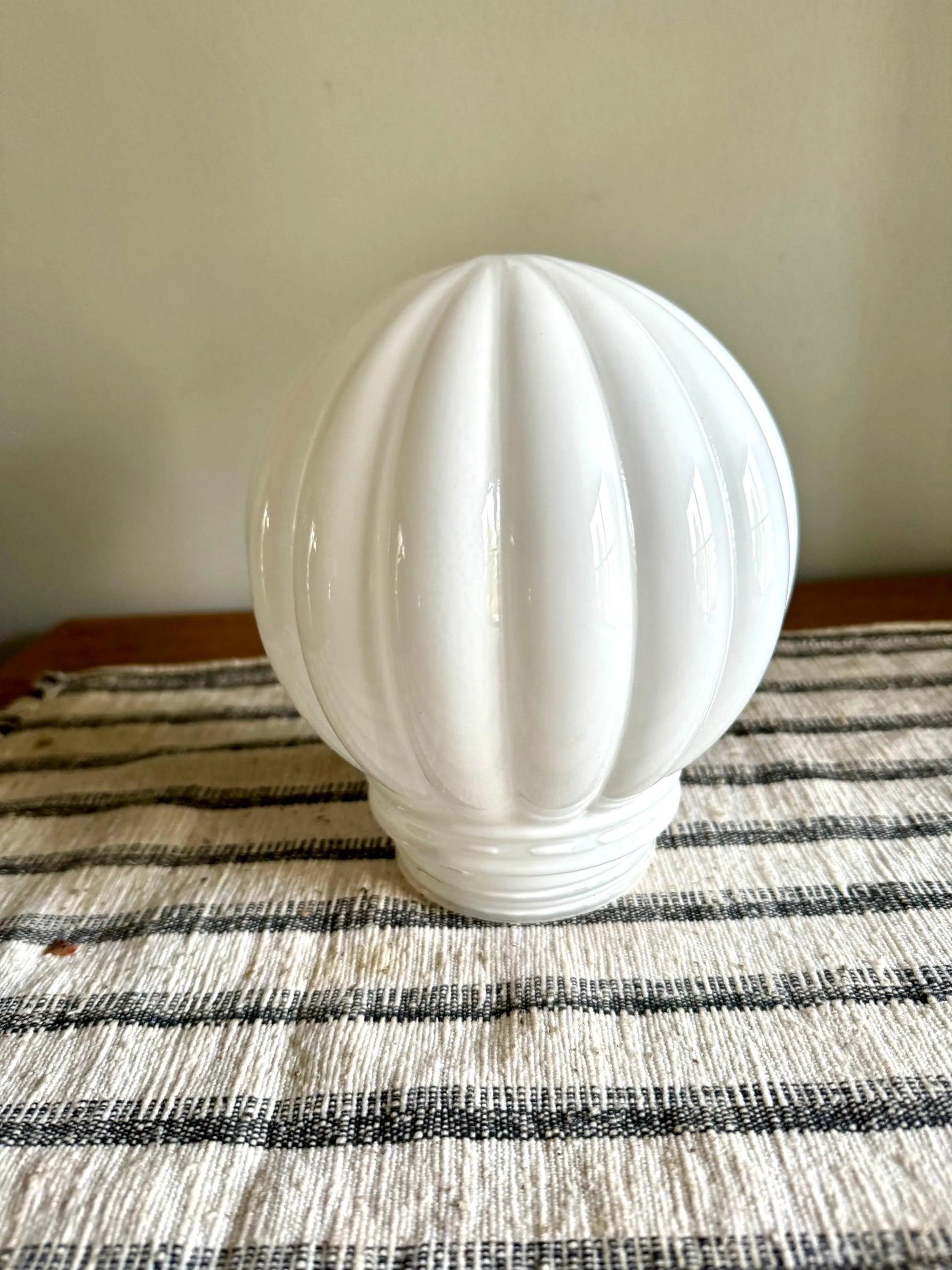 Vintage Milk Glass Ribbed Light Globe | Ceiling Lamp Screw in Glass Globe | 6 Inch Glass Ribbed Globe
