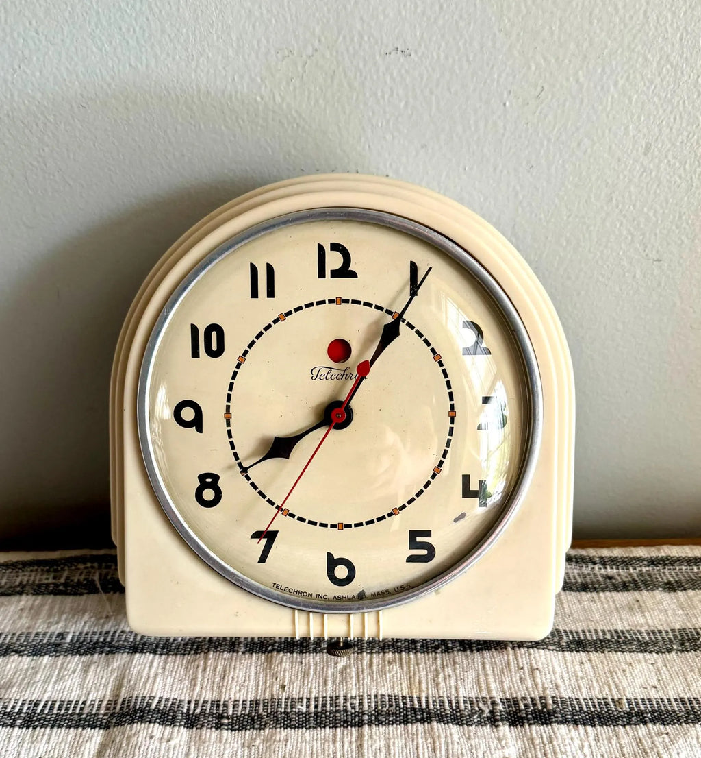 1930's Telechron Wall Clock | MCM Kitchen Clock | MCM Red Dot Wall Clock | Art Deco Telechron 2H07 Electric Clock | Art Deco Clock