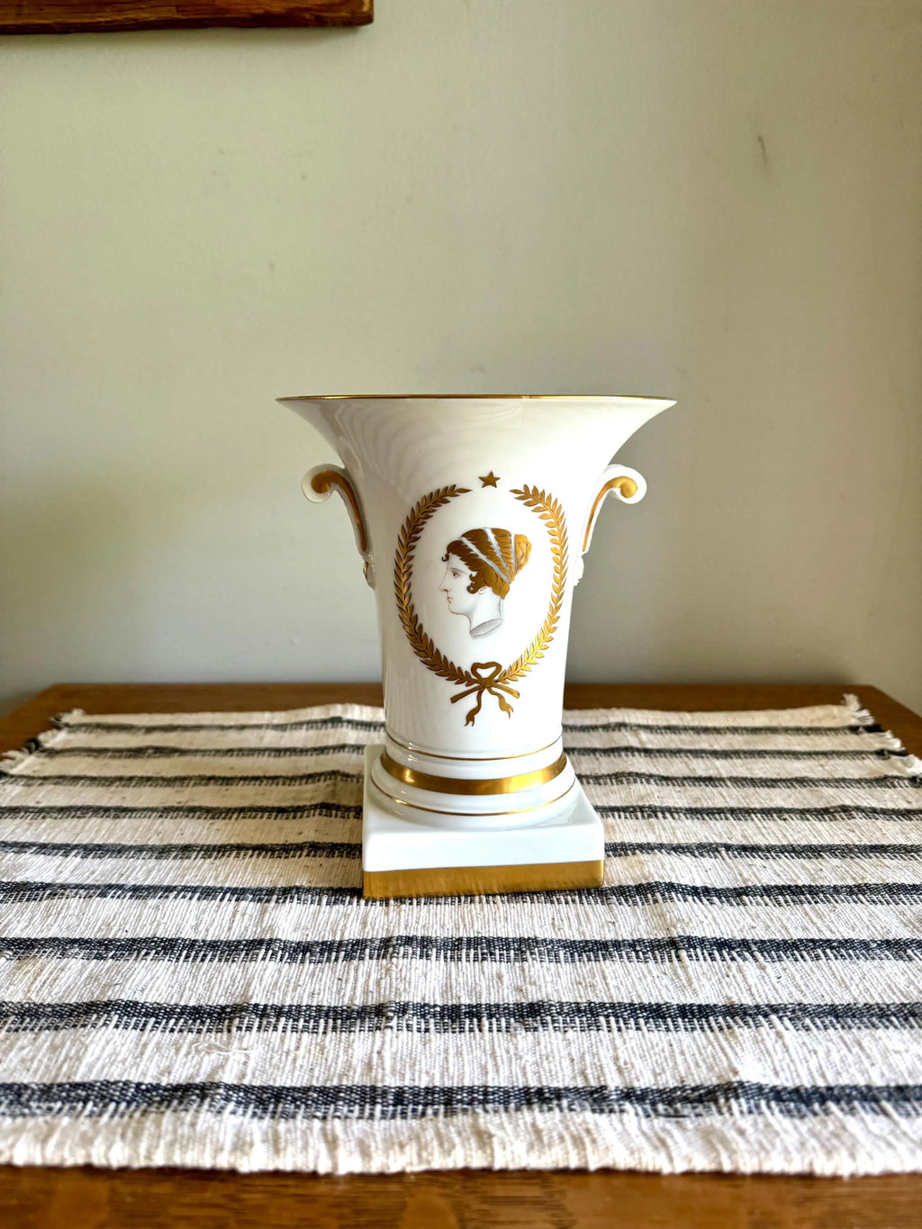 Vtg Vista Alegre Portugal Porcelain Vase| Portuguese Porcelain Urn with Neoclassical Motif| Roman Greek Goddess Gilded Vase (Small Chip)