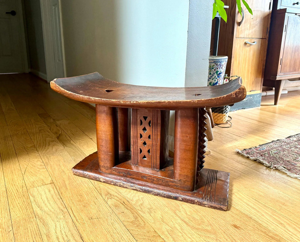Vtg African Ashanti Stool | Akin Kingo Stool | Ivory Coast Hand Carved Ashanti Stool | Ashanti Ceremonial Stool