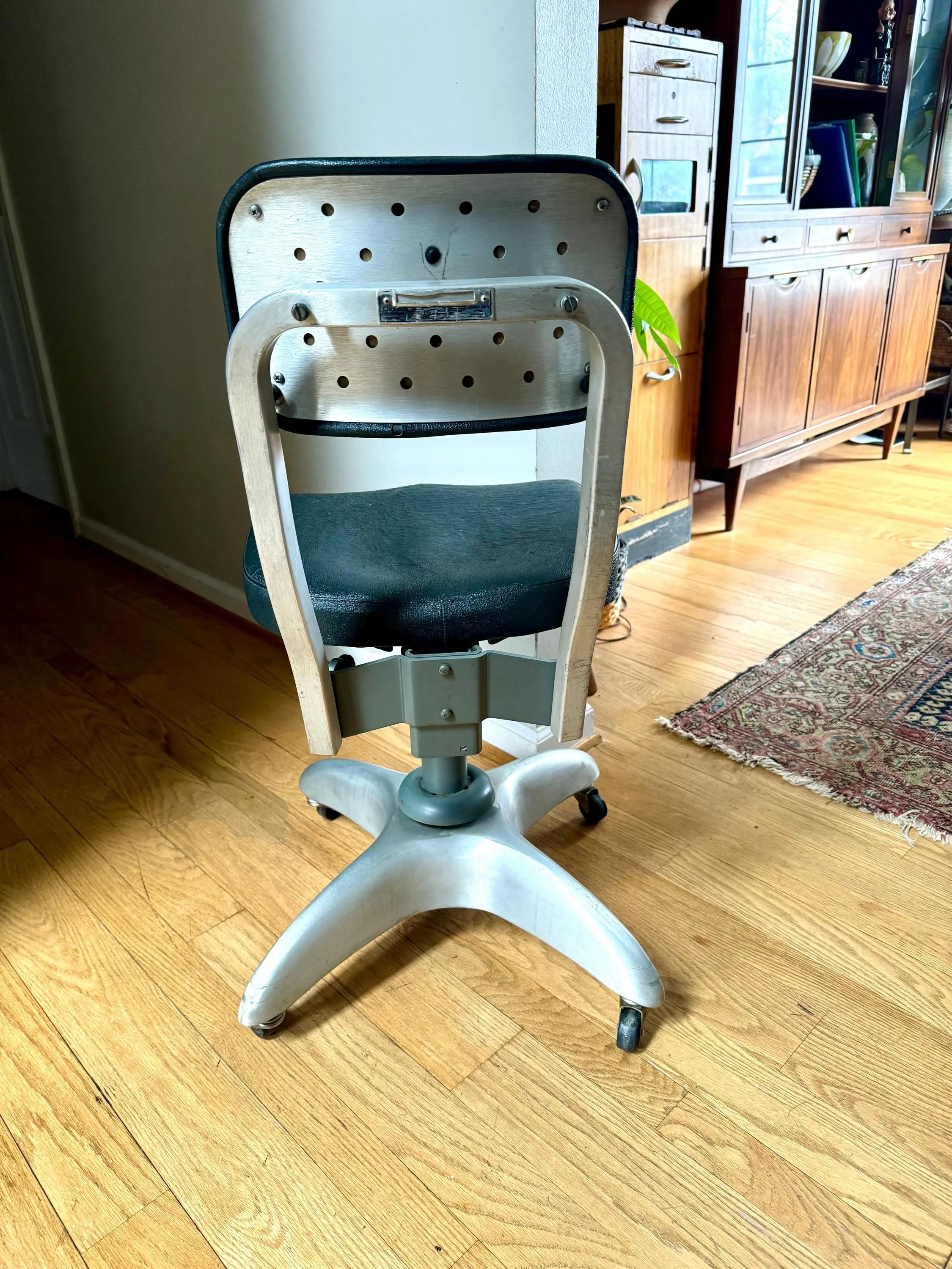 Vtg Industrial Drafting Chair | Good Form Office Chair | Art Deco Gio Ponti Padded Office Chair| Black Rolling Adjustable Swivel Chair