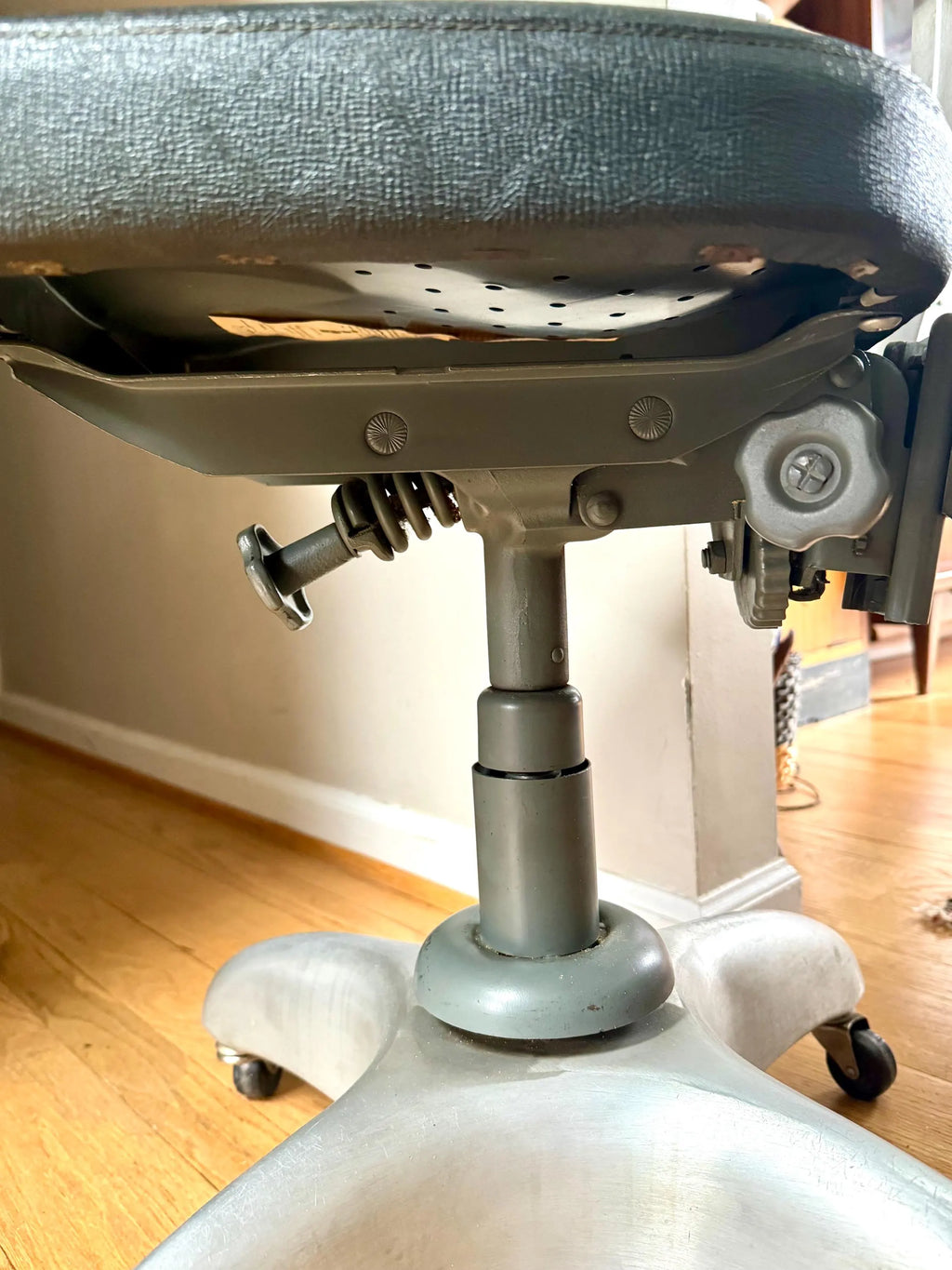 Vtg Industrial Drafting Chair | Good Form Office Chair | Art Deco Gio Ponti Padded Office Chair| Black Rolling Adjustable Swivel Chair