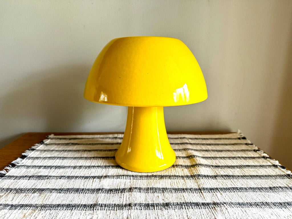 Vtg MCM Ceramic Mushroom Accent Lamp | Yellow Ceramic Mushroom Ambient Lamp | Yellow Mushroom Lamp
