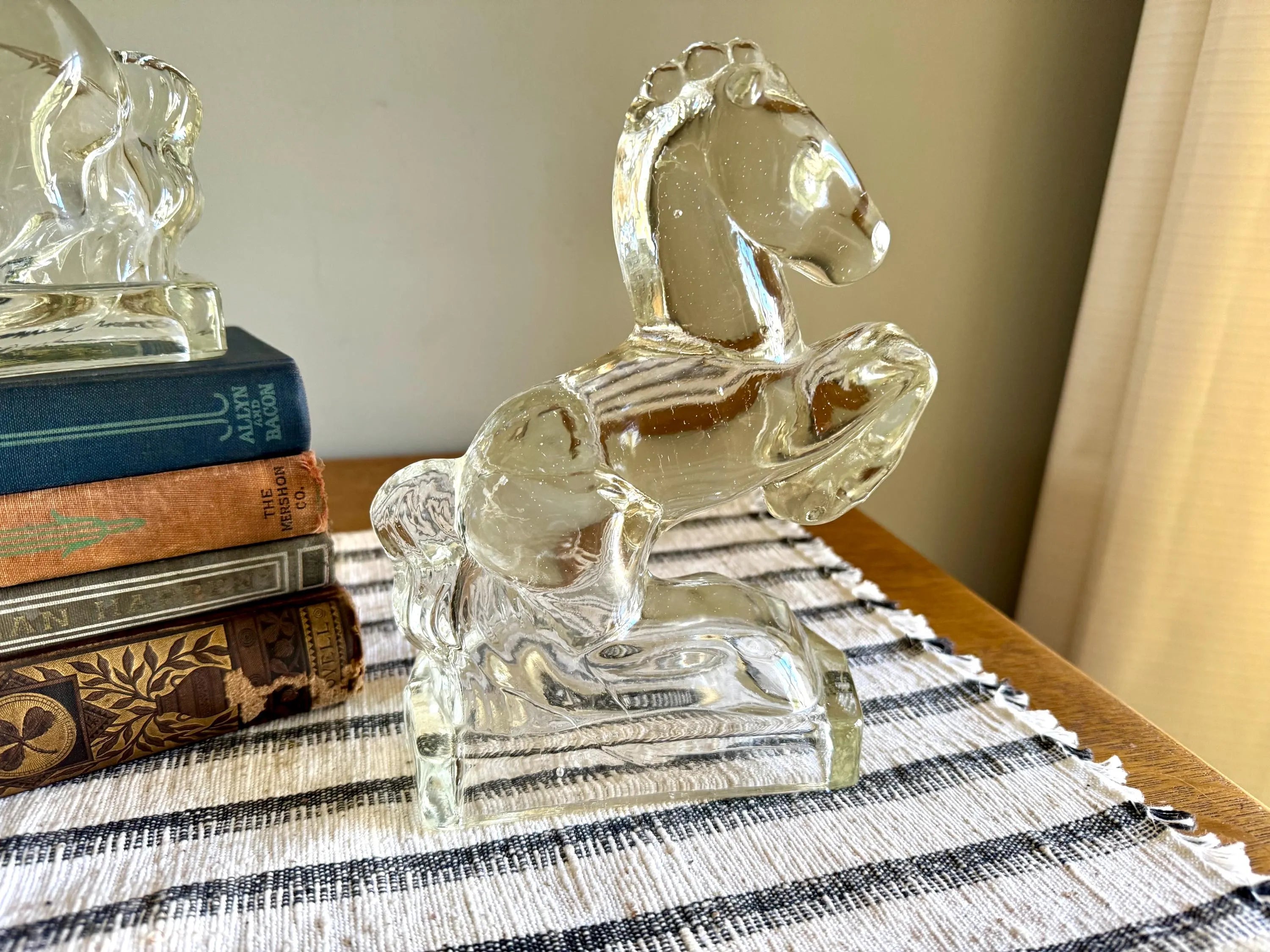 Set of L.E. Smith Glass Horse Bookends | Vintage Rearing Horse Glass Bookends | Equestrian Bookends | Equestrian Decor