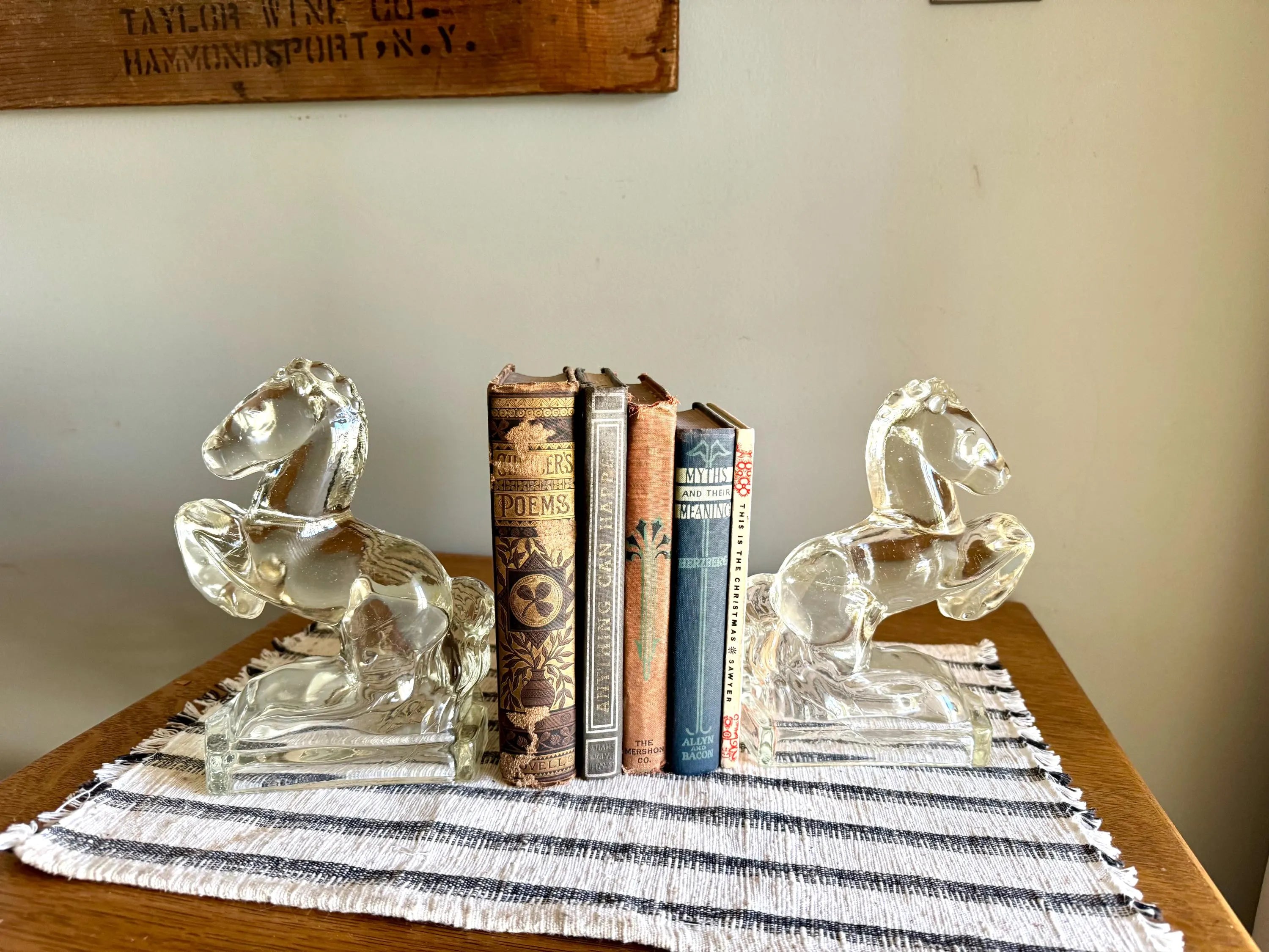 Set of L.E. Smith Glass Horse Bookends | Vintage Rearing Horse Glass Bookends | Equestrian Bookends | Equestrian Decor