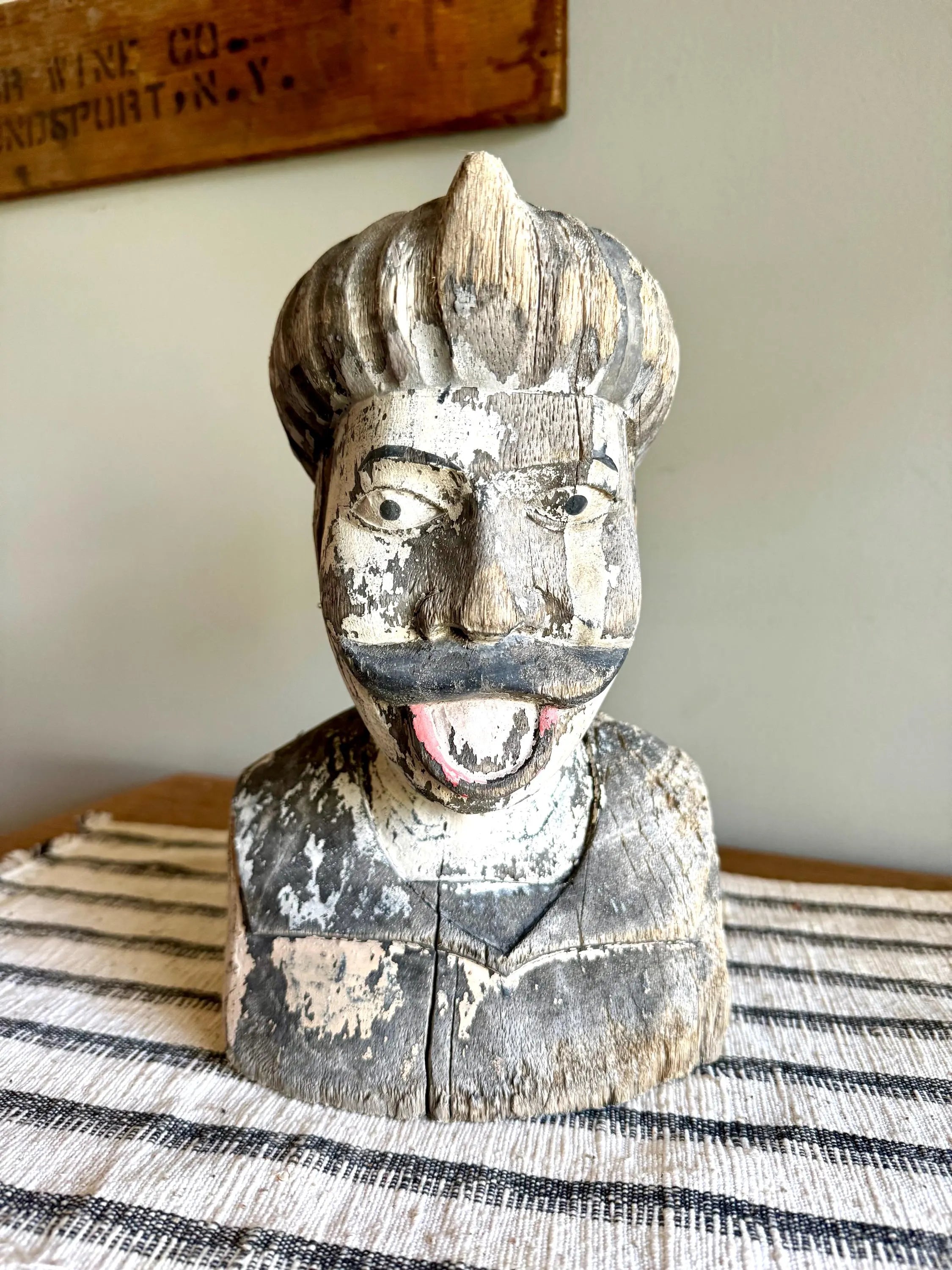 Antique Distressed Gaper | Hand Carved Wood Head | Dutch Pharmacy Icon Gaper | Dutch Pharmacy Wooden Gaper