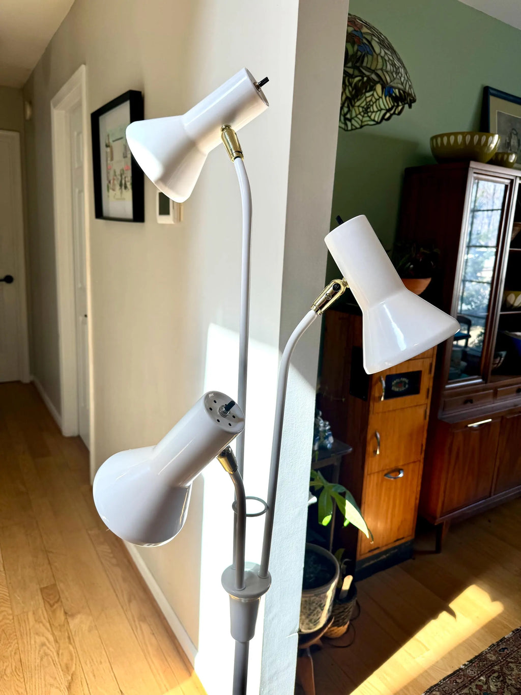 Mid Century Bullet Floor Lamp | White Atomic Coned Lamp | Modern White And Gold Bullet Light | Retro Floor Lamp | Multi Light Floor Lamp