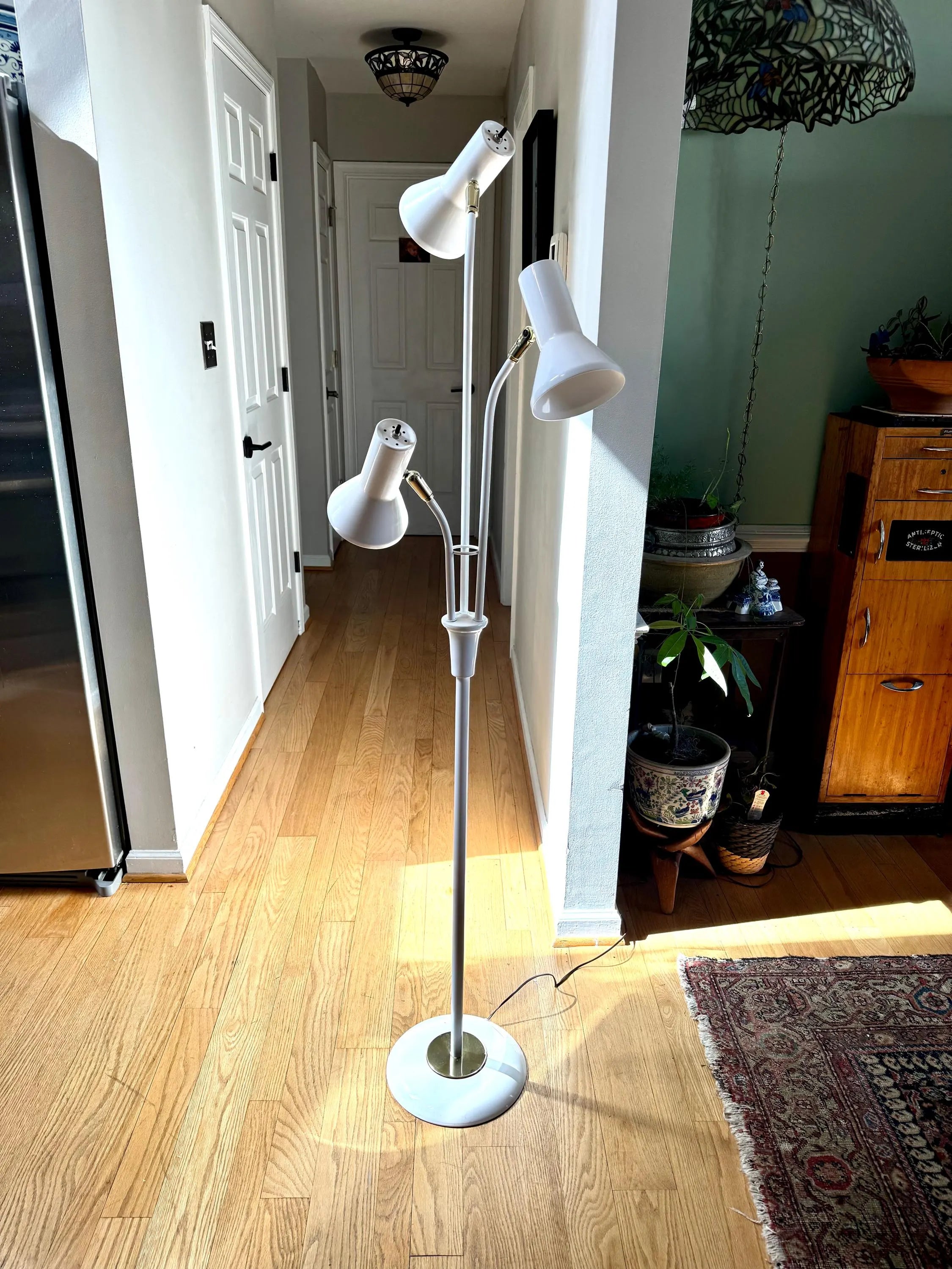 Mid Century Bullet Floor Lamp | White Atomic Coned Lamp | Modern White And Gold Bullet Light | Retro Floor Lamp | Multi Light Floor Lamp