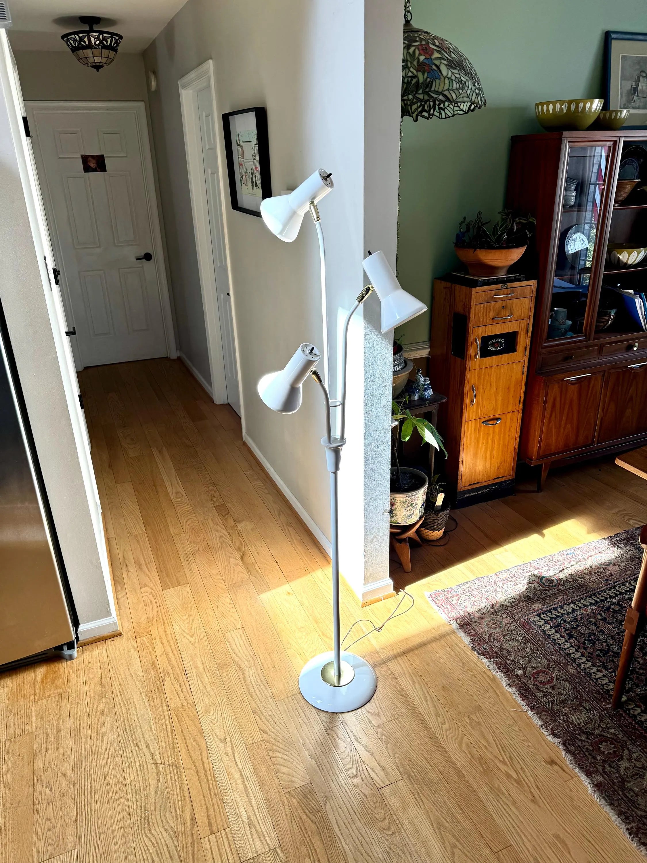 Mid Century Bullet Floor Lamp | White Atomic Coned Lamp | Modern White And Gold Bullet Light | Retro Floor Lamp | Multi Light Floor Lamp