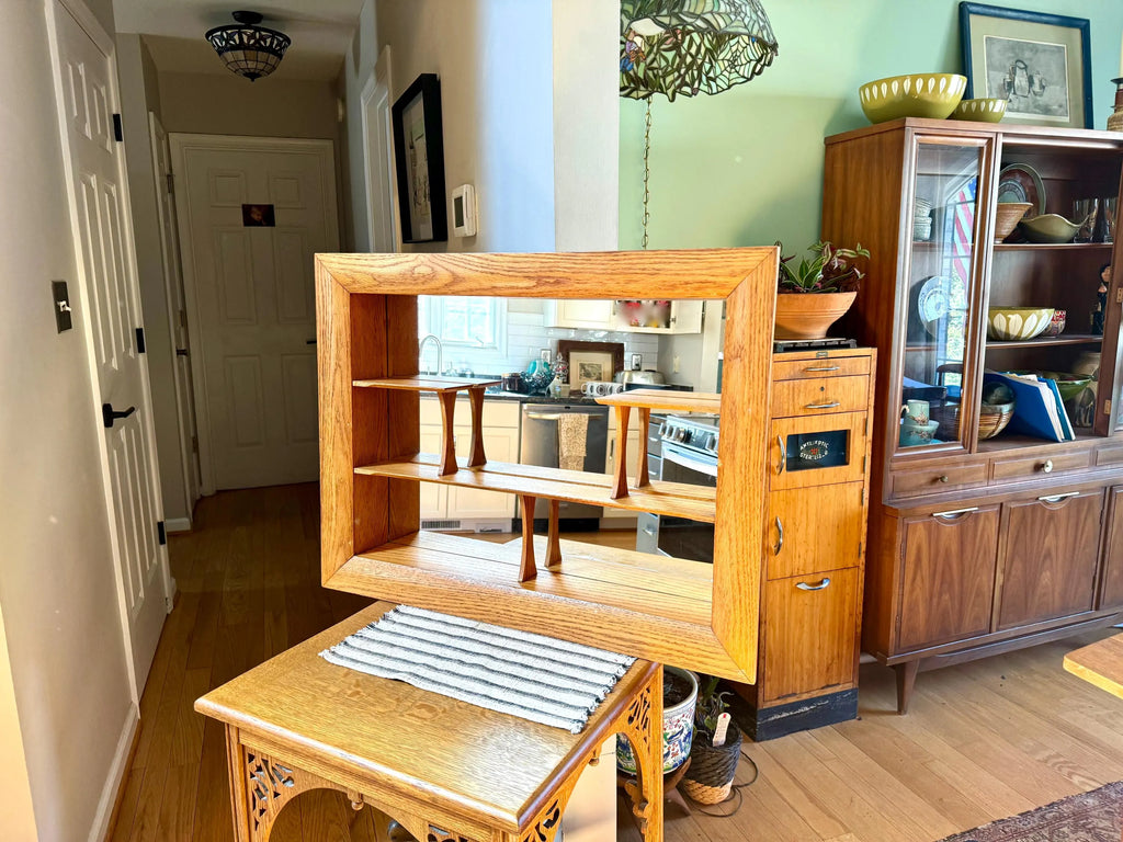 MCM Wall Shadow Box | Mid Century Modern Wall Mirror Shelf | Curiosity Shelving | Wood Wall Shelving With Mirror | Wood Mirror Shelf