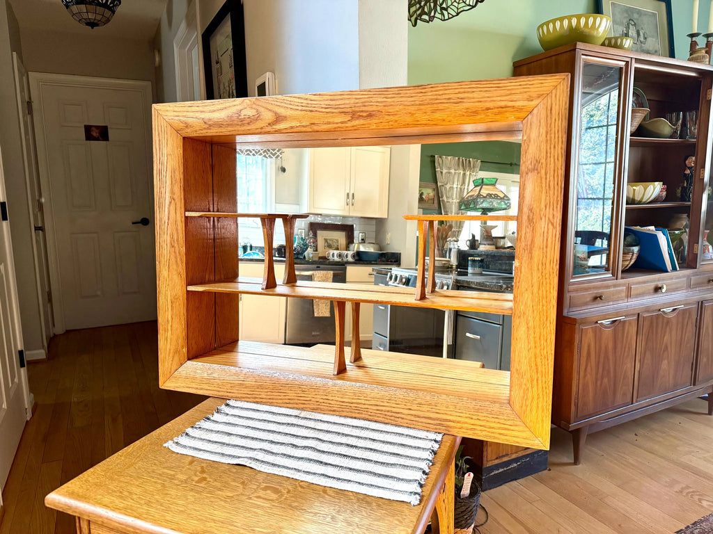 MCM Wall Shadow Box | Mid Century Modern Wall Mirror Shelf | Curiosity Shelving | Wood Wall Shelving With Mirror | Wood Mirror Shelf
