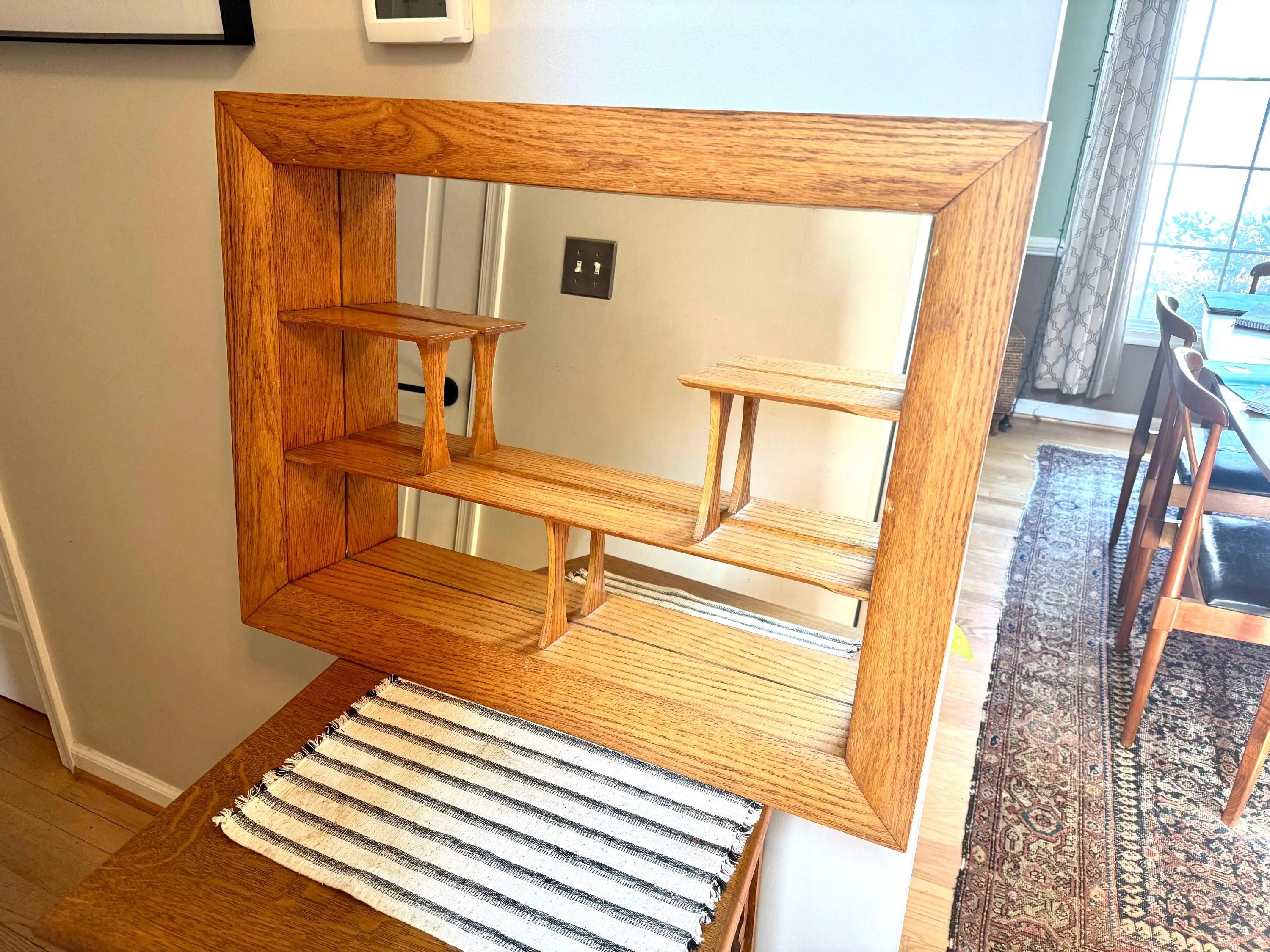 MCM Wall Shadow Box | Mid Century Modern Wall Mirror Shelf | Curiosity Shelving | Wood Wall Shelving With Mirror | Wood Mirror Shelf