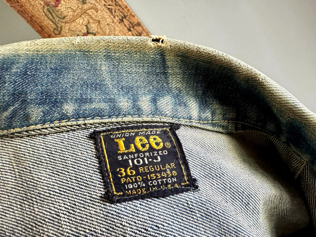 Vtg Lee Denim Jacket | Union Made 101J Lee Denim Jacket | 36 Regular Lee Blue Jean Jacket | Lee Sanforized 101J Worn Denim Jacket