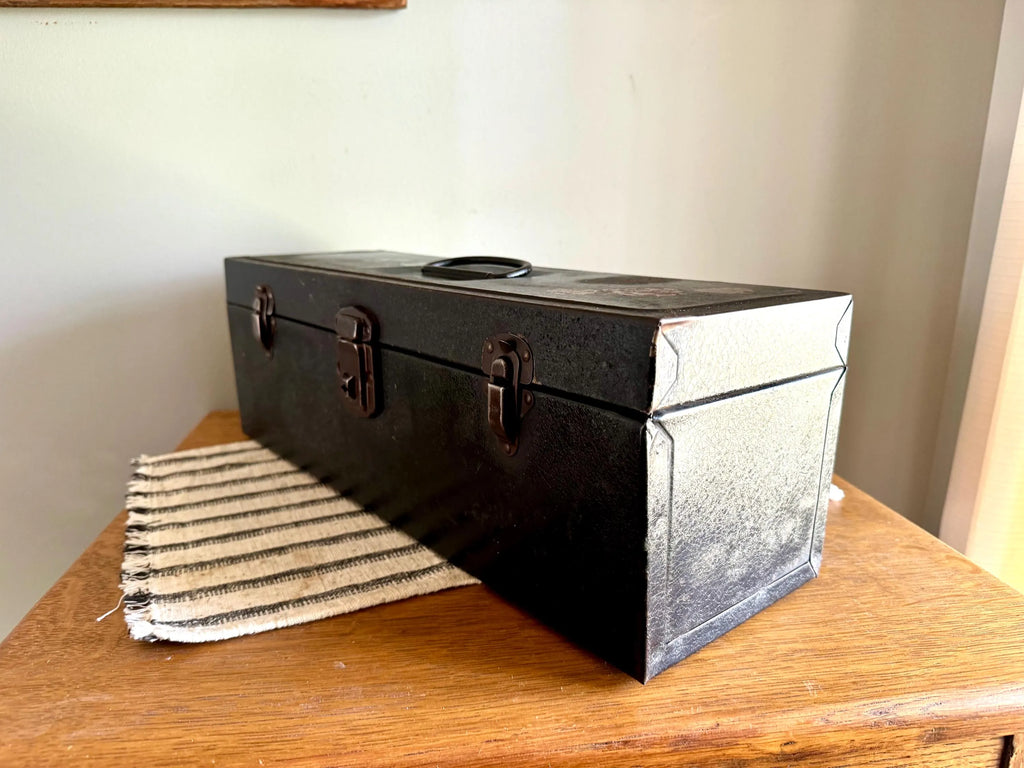 Vtg Distressed SK Tool Box | Sherman Klove Co. Metal Toolbox | Rustic Storage Box | Distressed Metal Tool Box | Heavy Duty Utility Box