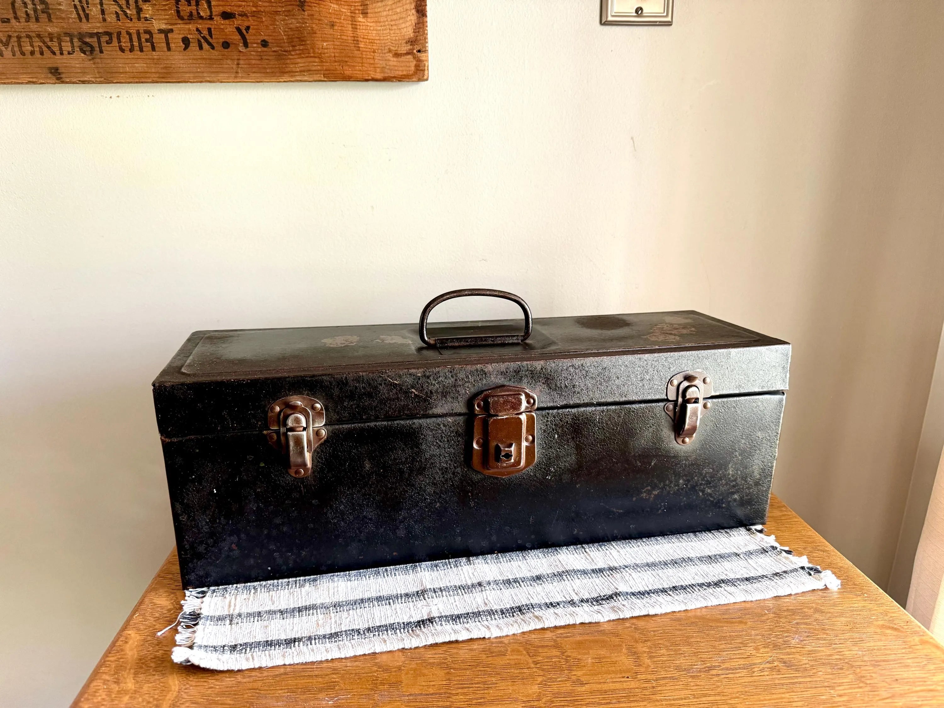 Vtg Distressed SK Tool Box | Sherman Klove Co. Metal Toolbox | Rustic Storage Box | Distressed Metal Tool Box | Heavy Duty Utility Box