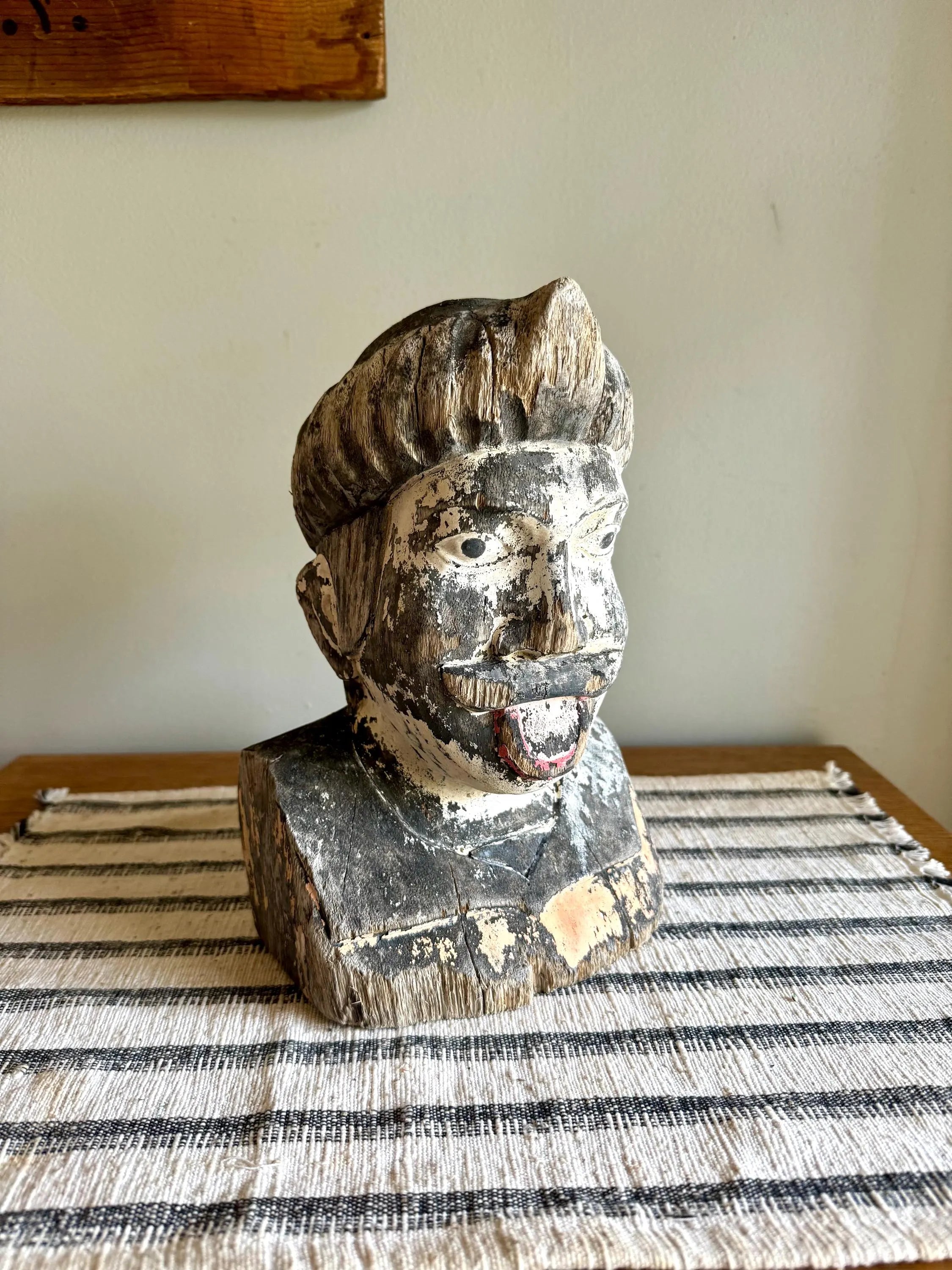 Antique Distressed Gaper | Hand Carved Wood Head | Dutch Pharmacy Icon Gaper | Dutch Pharmacy Wooden Gaper (Copy)