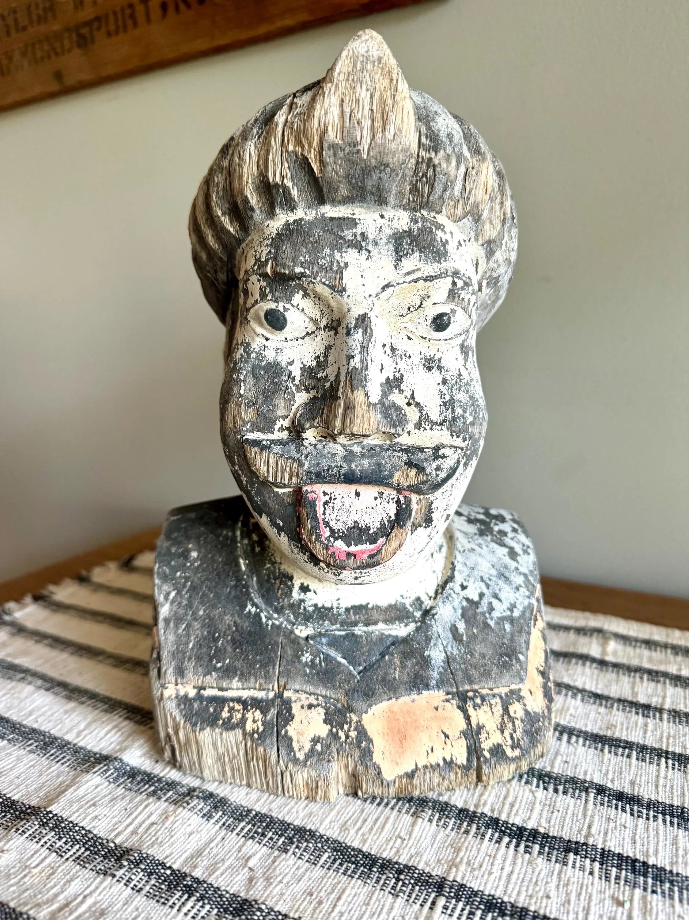 Antique Distressed Gaper | Hand Carved Wood Head | Dutch Pharmacy Icon Gaper | Dutch Pharmacy Wooden Gaper (Copy)