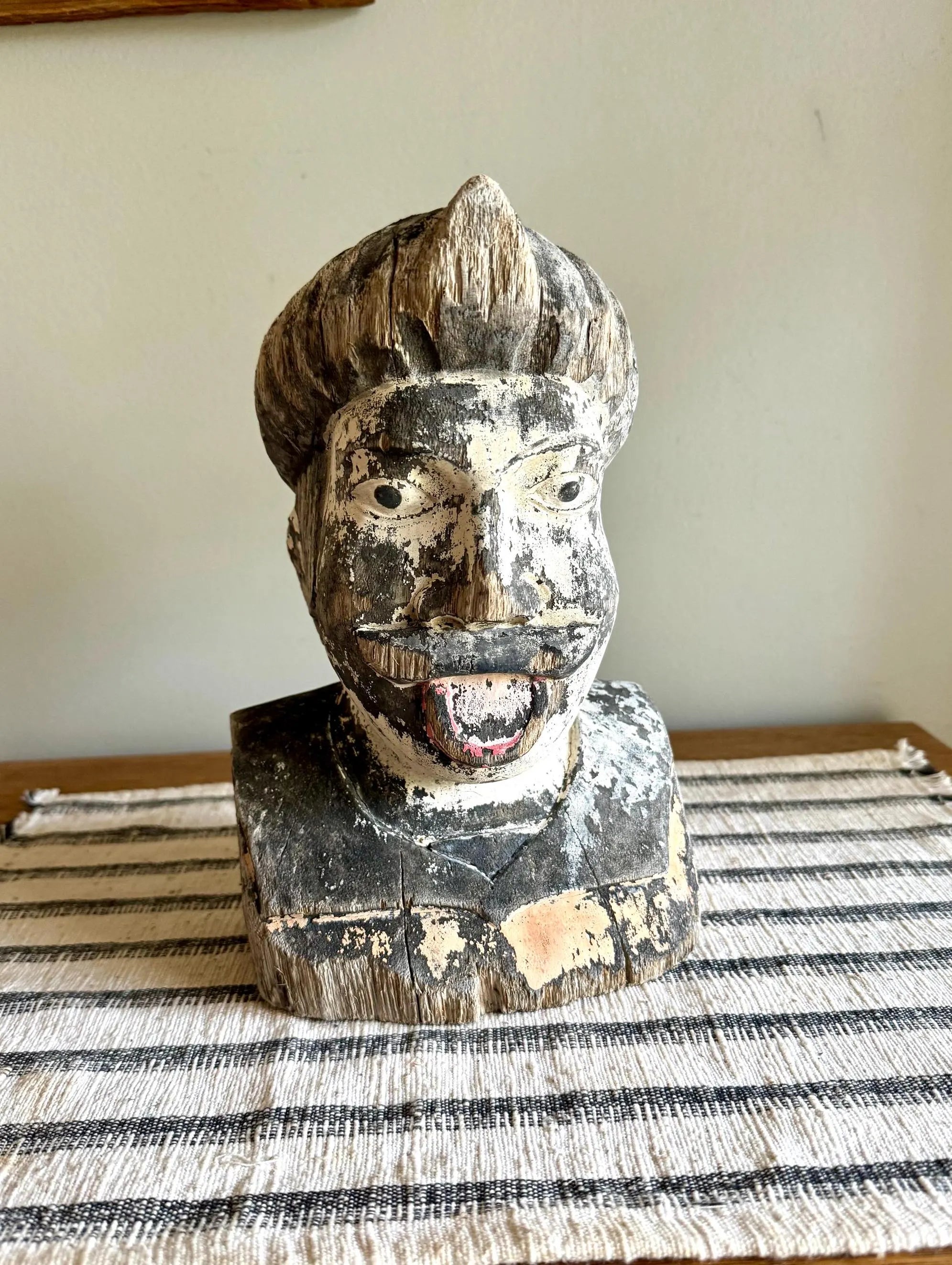 Antique Distressed Gaper | Hand Carved Wood Head | Dutch Pharmacy Icon Gaper | Dutch Pharmacy Wooden Gaper (Copy)