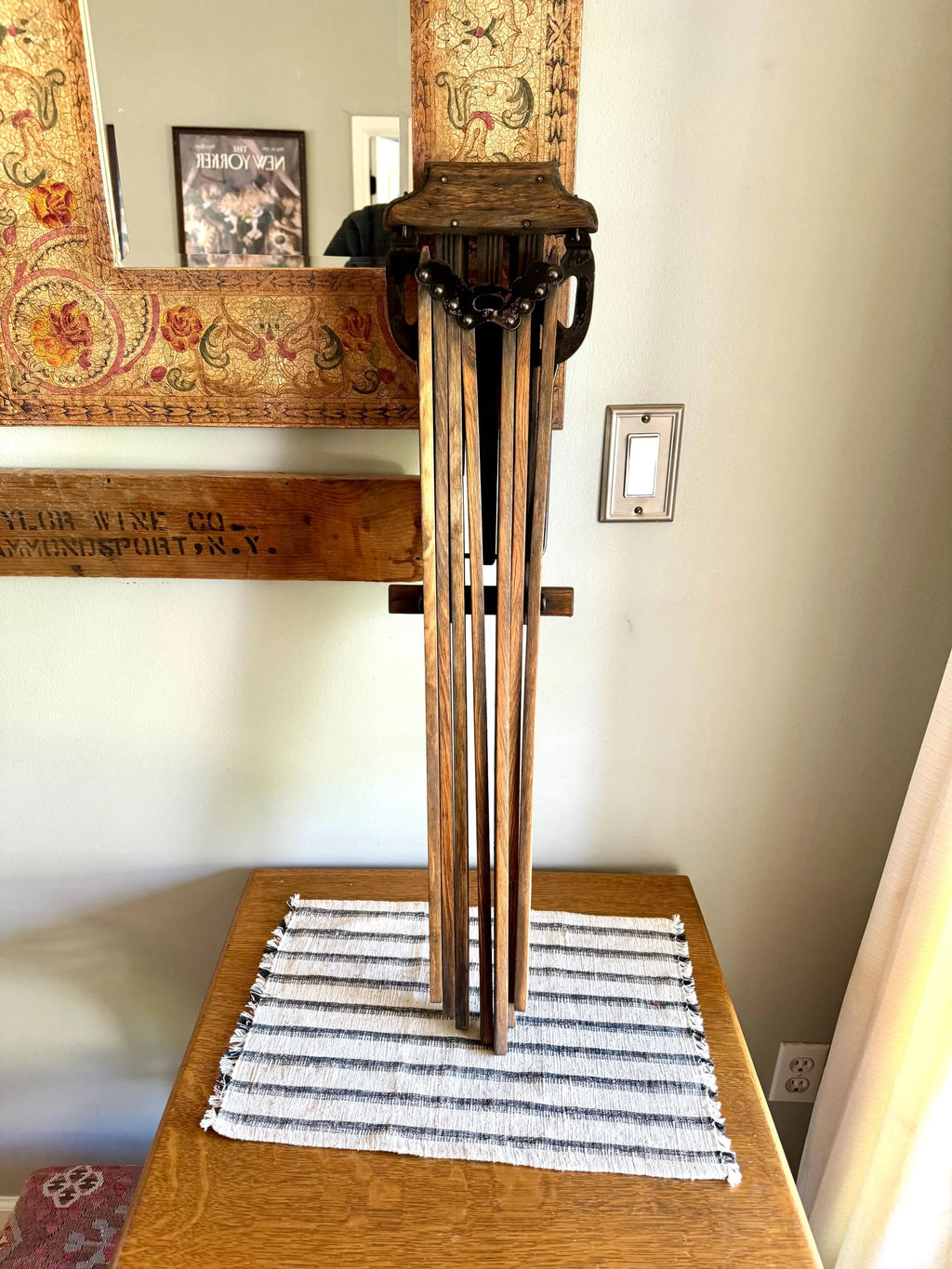 Antique Distressed Clothes Drying Rack | Vintage Wall Hanging Clothes Rack | Wooden Armed Clothes Rack| Distressed Wood Towel Rack