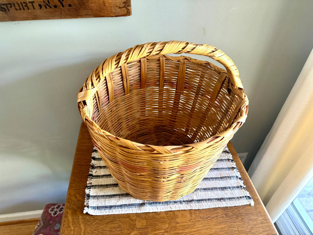 Vtg Large Wicker Basket | Colorful Rattan Basket | Wicker Hamper | Woven Wicker Blanket Storage | Bohemian Storage | Gathering Basket