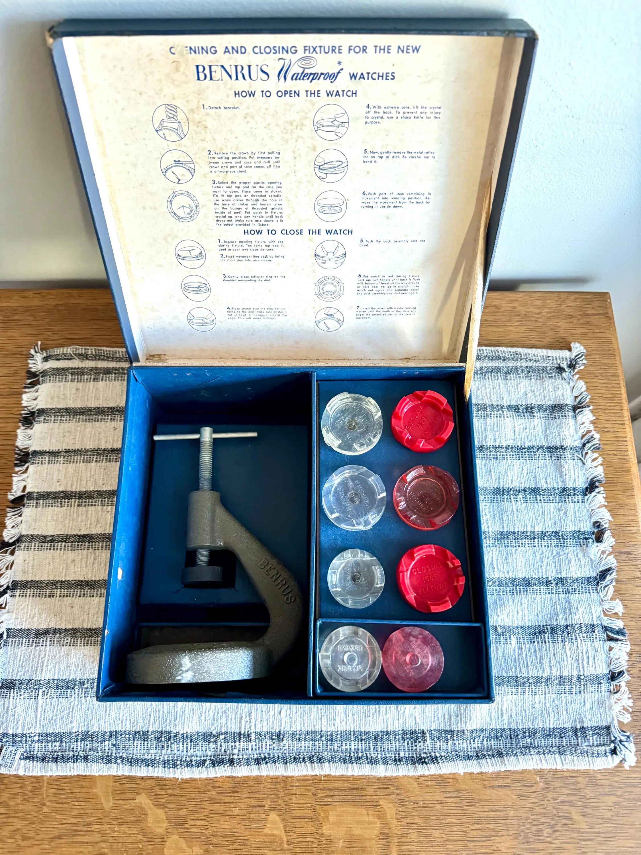 Vtg Benrus Waterproof Watch Case Open and Closing Tool | Benrus Watch Case Open Vise | Benrus Watch Vise With Box