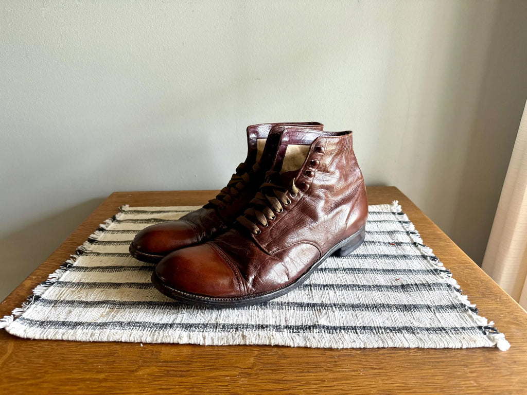 Vtg Leather Boots | Bob Smart 1960's Leather Boots | Brown Cap Toe Leather Shoes | Brown Lace Up Ankle Boots | 60's Work Boots