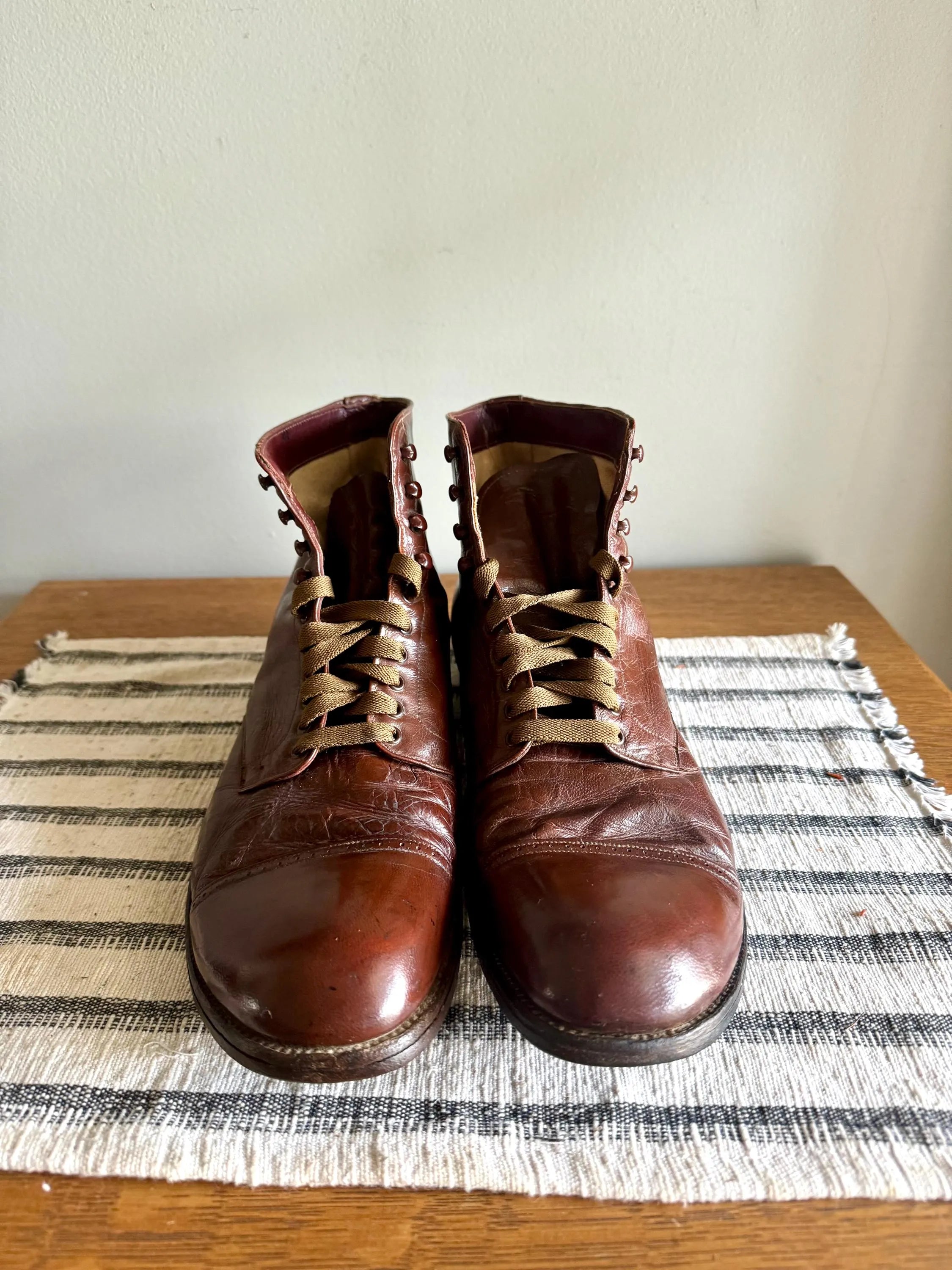 Vtg Leather Boots | Bob Smart 1960's Leather Boots | Brown Cap Toe Leather Shoes | Brown Lace Up Ankle Boots | 60's Work Boots
