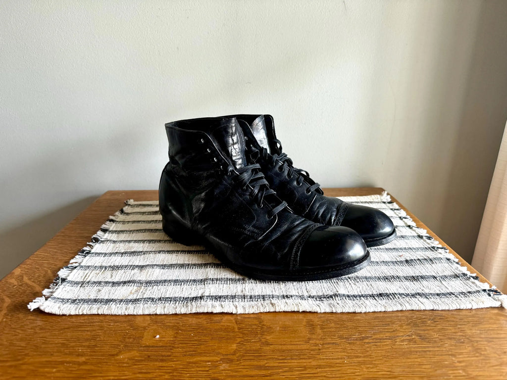 Vtg Leather Boots | Bob Smart 1960's Leather Boots | Black Cap Toe Leather Shoes | Black Lace Up Ankle Boots | 60's Work Boots