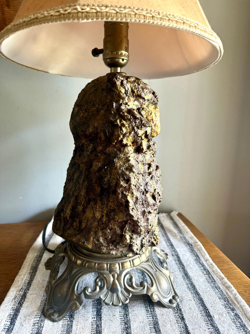 Vtg Accurate Casting Co. Owl Lamp | Owl Figurine and Brass Lamp | Plaster Owl Lamp with Red Eyes