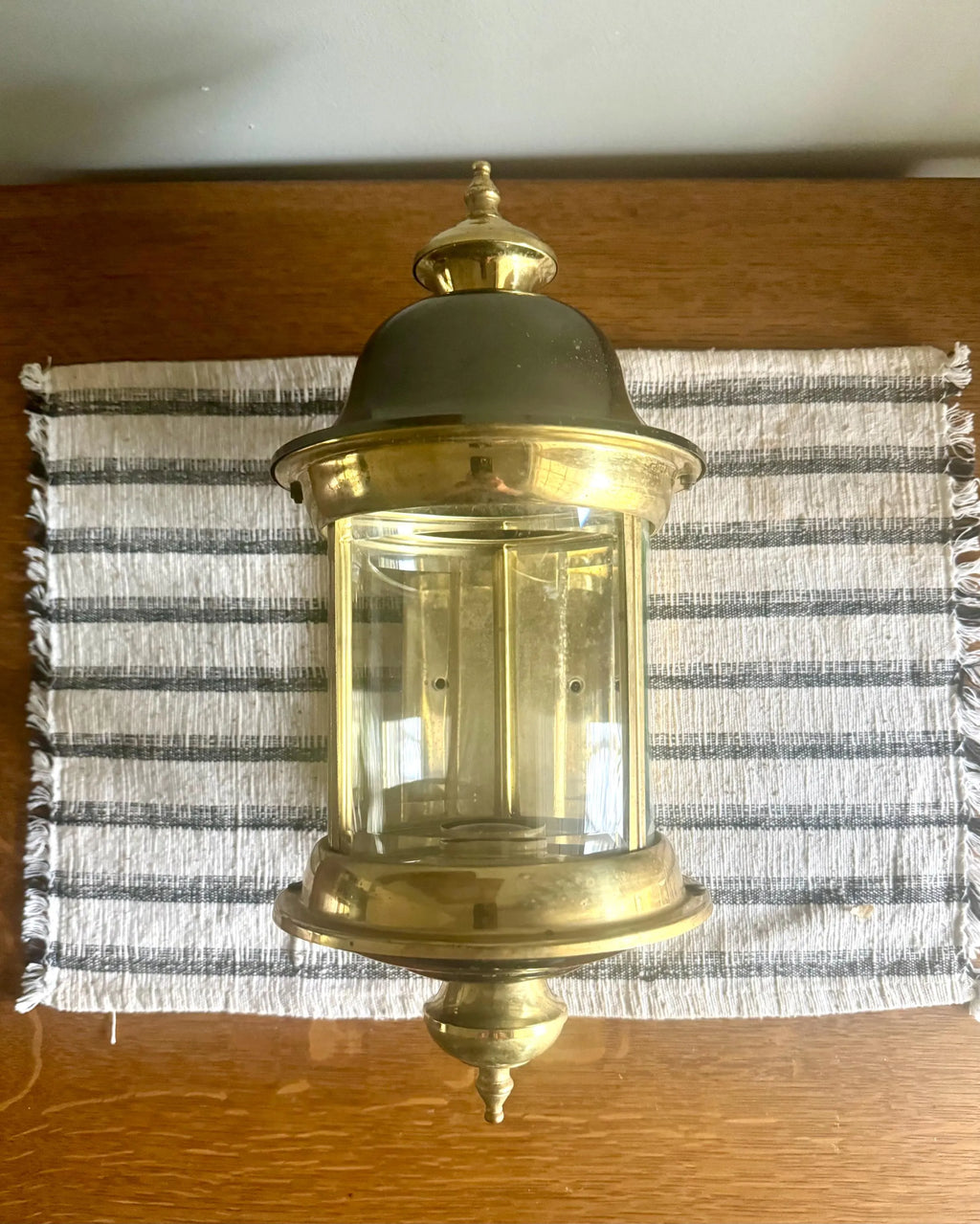 A Vtg Brass & Silver Beveled Glass Porch Lamp | Brass and Silver Porch Sconce | Brass Lantern Porch Lamp | Outdoor Wall Lantern Sconce