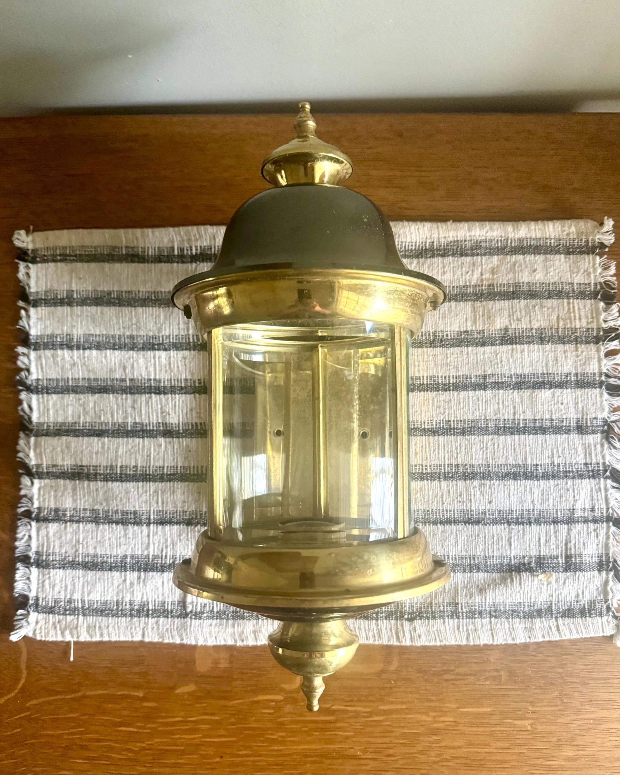 A Vtg Brass & Silver Beveled Glass Porch Lamp | Brass and Silver Porch Sconce | Brass Lantern Porch Lamp | Outdoor Wall Lantern Sconce