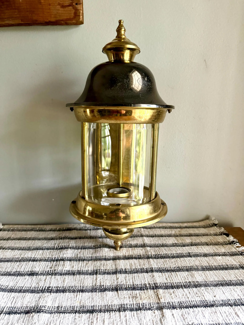 A Vtg Brass & Silver Beveled Glass Porch Lamp | Brass and Silver Porch Sconce | Brass Lantern Porch Lamp | Outdoor Wall Lantern Sconce
