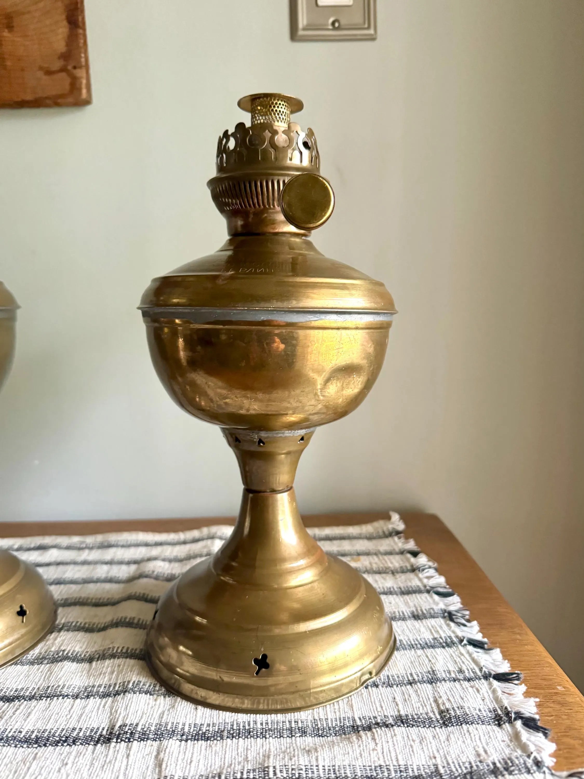 A Pair Of Brass 1880 Otto Muller Oil Lamps | Imperial Russian Brass Kerosine Lamp | Brass Chudo Lamp | Berlin Brass Oil Lamps
