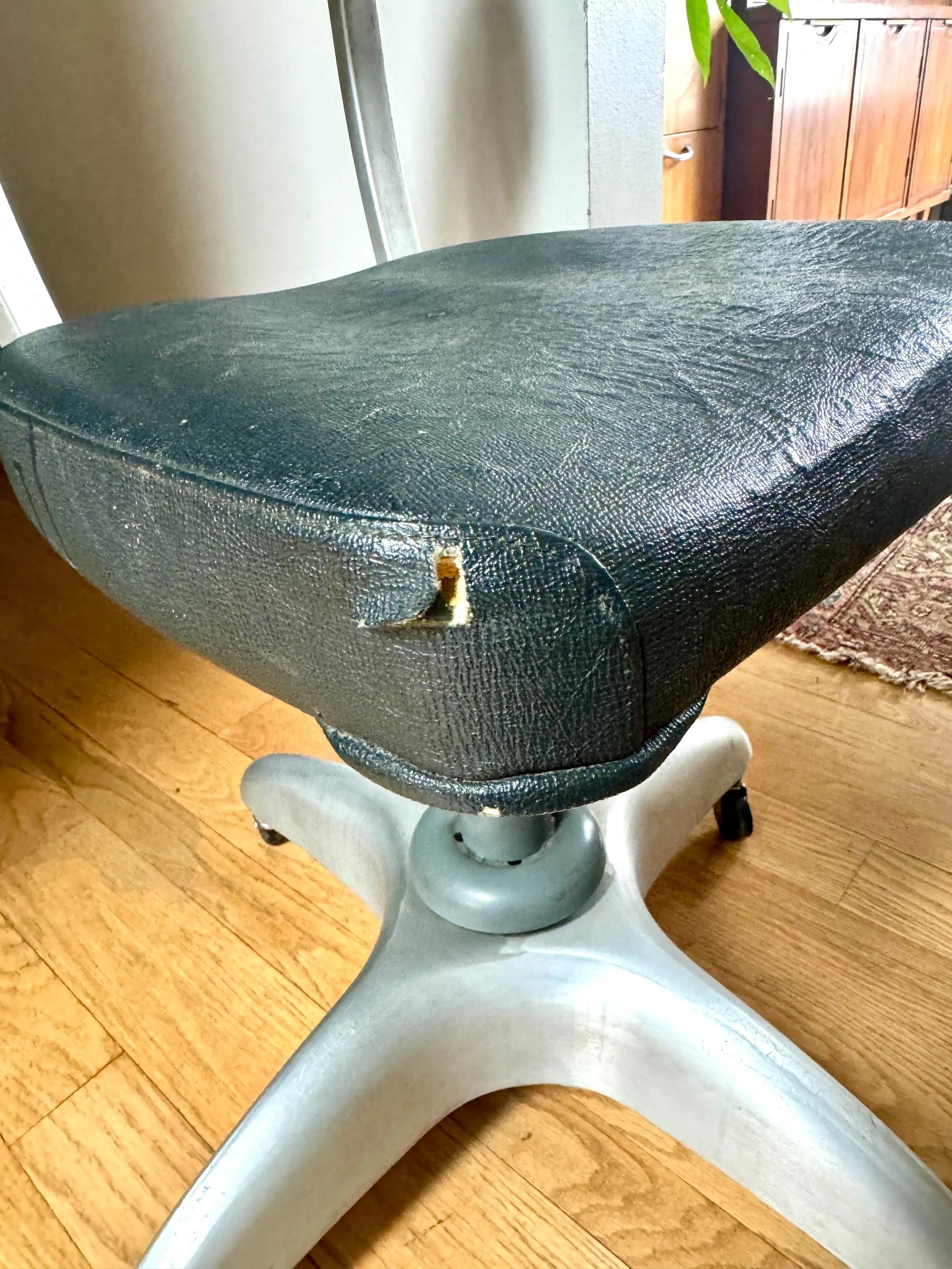 Vtg Industrial Drafting Chair | Good Form Office Chair | Art Deco Gio Ponti Padded Office Chair| Black Rolling Adjustable Swivel Chair