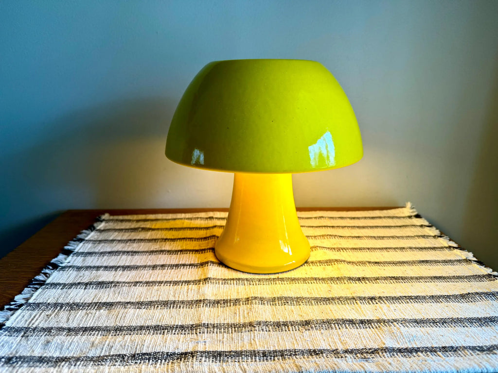 Vtg MCM Ceramic Mushroom Accent Lamp | Yellow Ceramic Mushroom Ambient Lamp | Yellow Mushroom Lamp