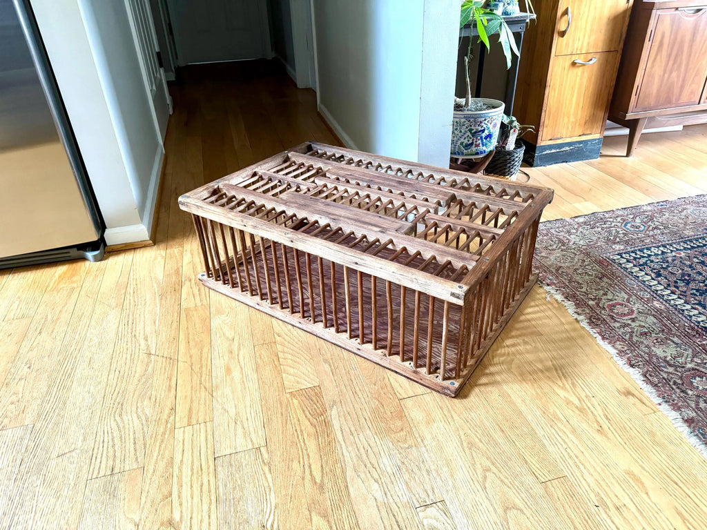 Vtg Wood Spindle Farm Crate | Wooden Spindle Chicken Coop Crate | Top Lid Wooden Chicken Crate