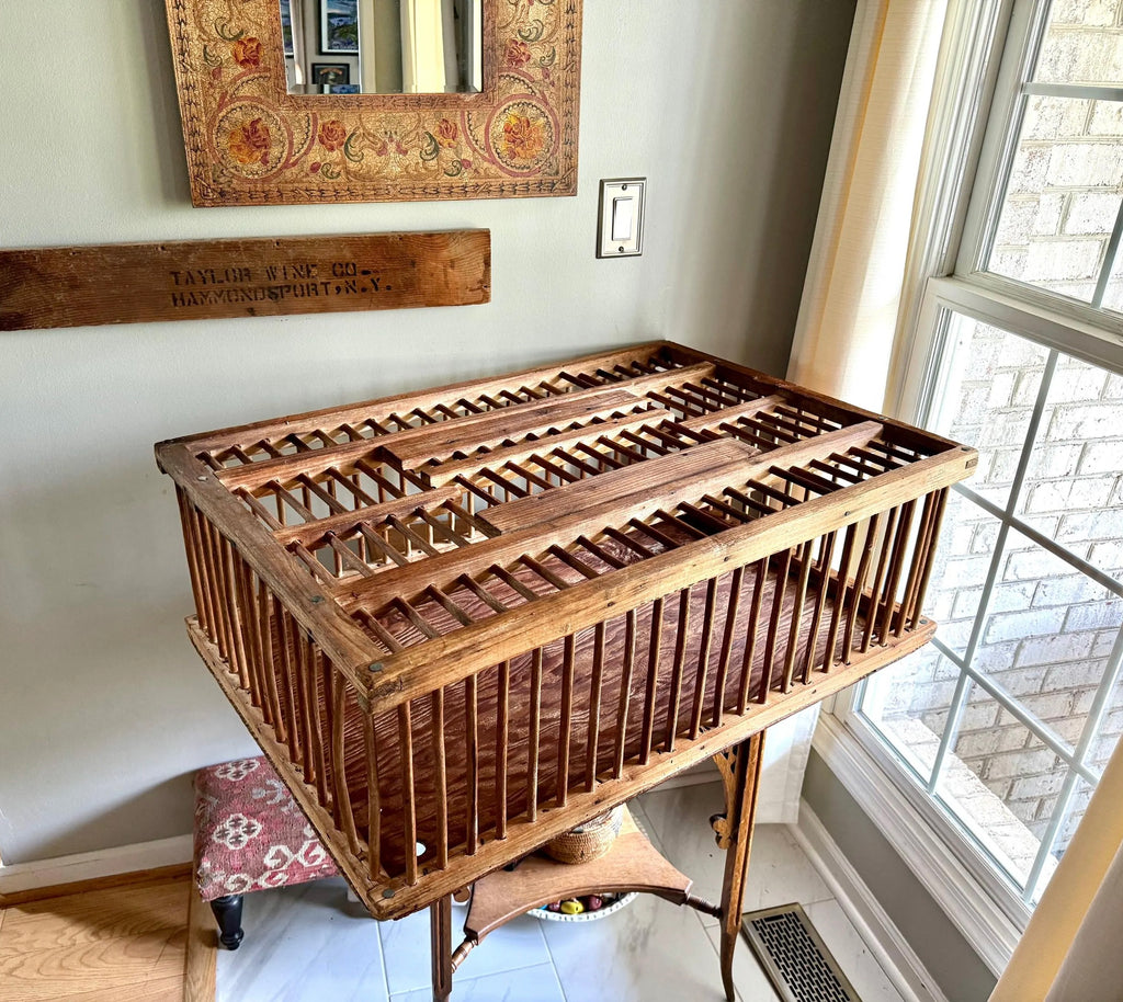Vtg Wood Spindle Farm Crate | Wooden Spindle Chicken Coop Crate | Top Lid Wooden Chicken Crate