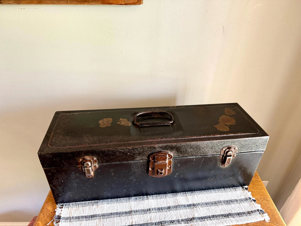 Vtg Distressed SK Tool Box | Sherman Klove Co. Metal Toolbox | Rustic Storage Box | Distressed Metal Tool Box | Heavy Duty Utility Box