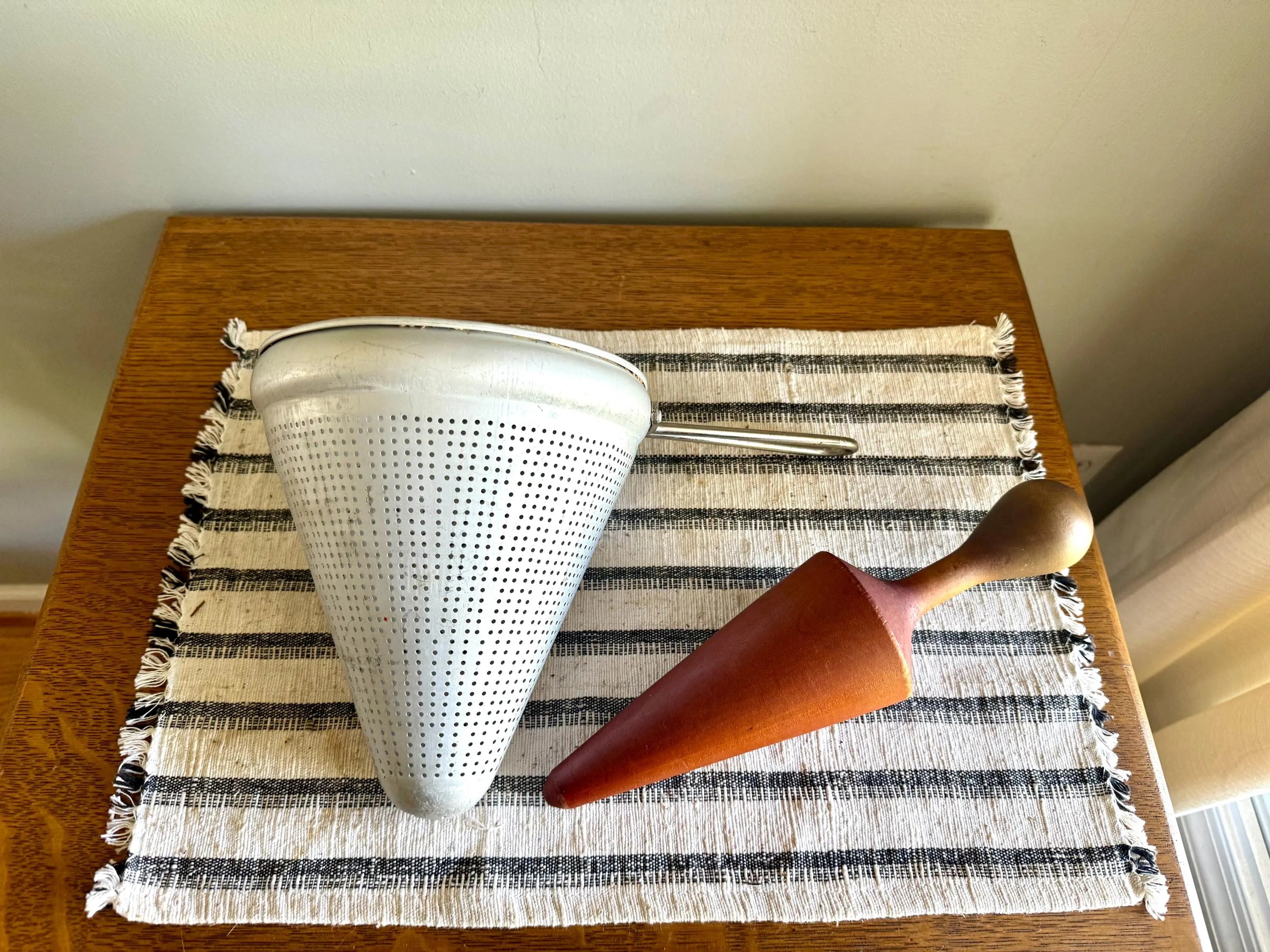 Vtg Sieve Strainer | Wearever Aluminum Canning Strainer and Wood Pestle | Coned Canner 1950'S Cookware | Retro Kitchen