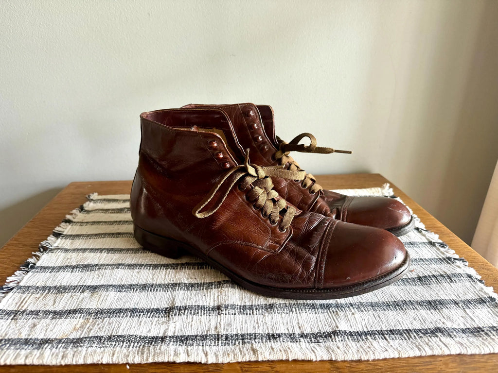 Vtg Leather Boots | Bob Smart 1960's Leather Boots | Brown Cap Toe Leather Shoes | Brown Lace Up Ankle Boots | 60's Work Boots