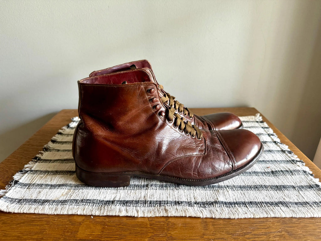 Vtg Leather Boots | Bob Smart 1960's Leather Boots | Brown Cap Toe Leather Shoes | Brown Lace Up Ankle Boots | 60's Work Boots