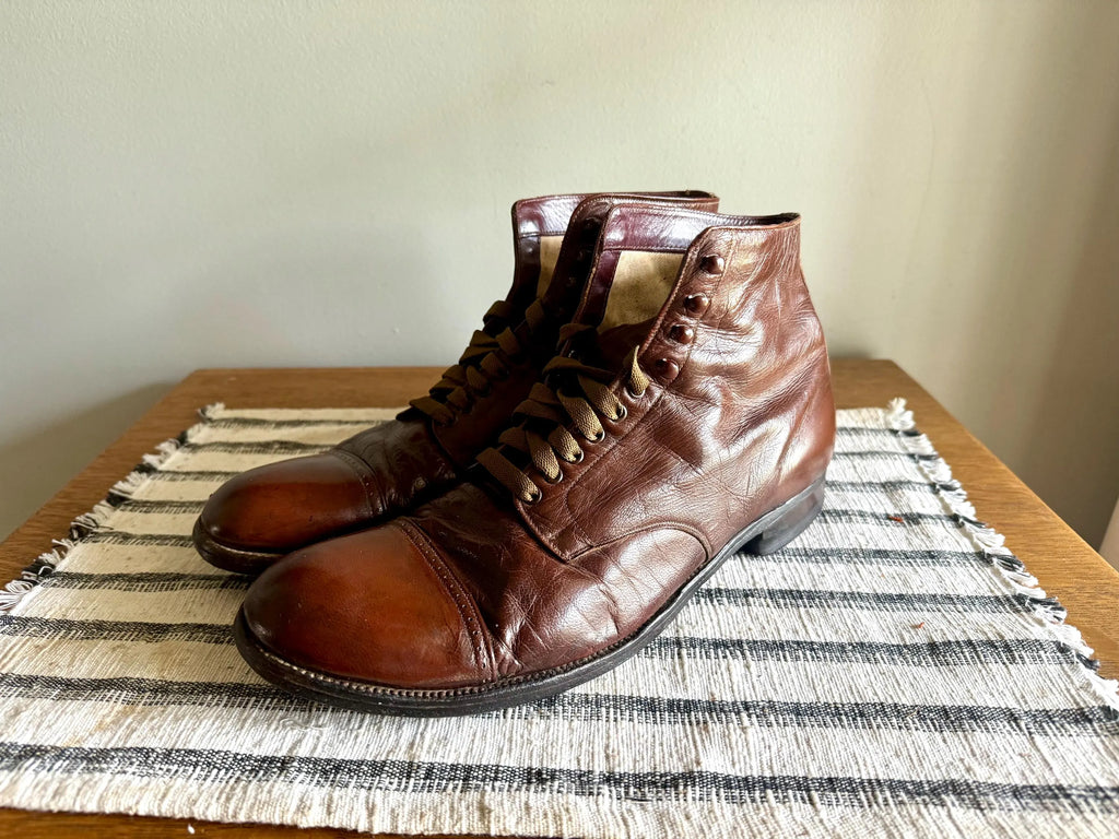 Vtg Leather Boots | Bob Smart 1960's Leather Boots | Brown Cap Toe Leather Shoes | Brown Lace Up Ankle Boots | 60's Work Boots