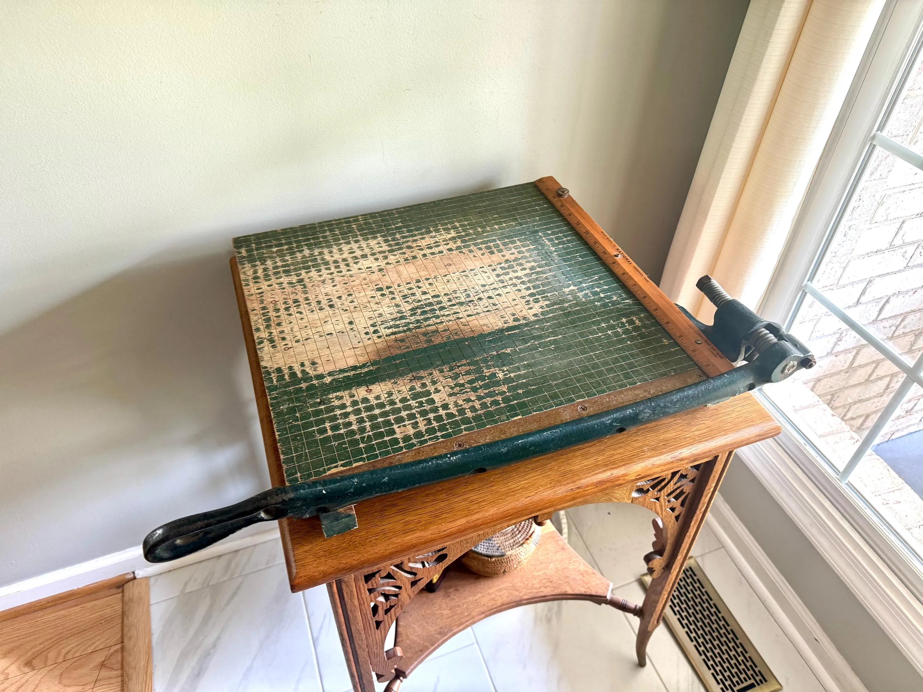 Vtg Large National Paper Cutter | Green Heavy Duty Milton Bradly 18" Guillotine Paper Cutter | Milton Bradley Co. National Paper Cutter