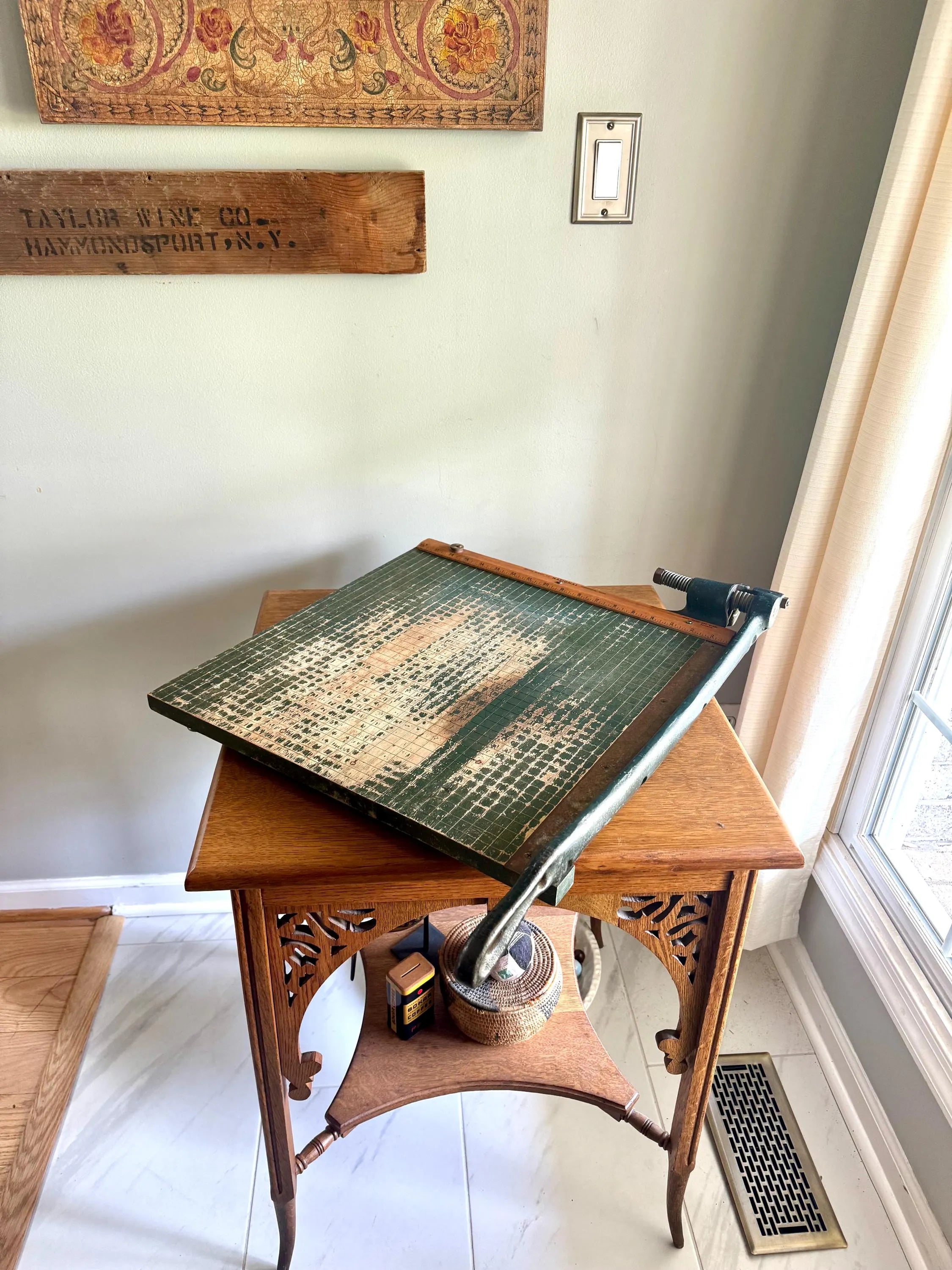 Vtg Large National Paper Cutter | Green Heavy Duty Milton Bradly 18" Guillotine Paper Cutter | Milton Bradley Co. National Paper Cutter