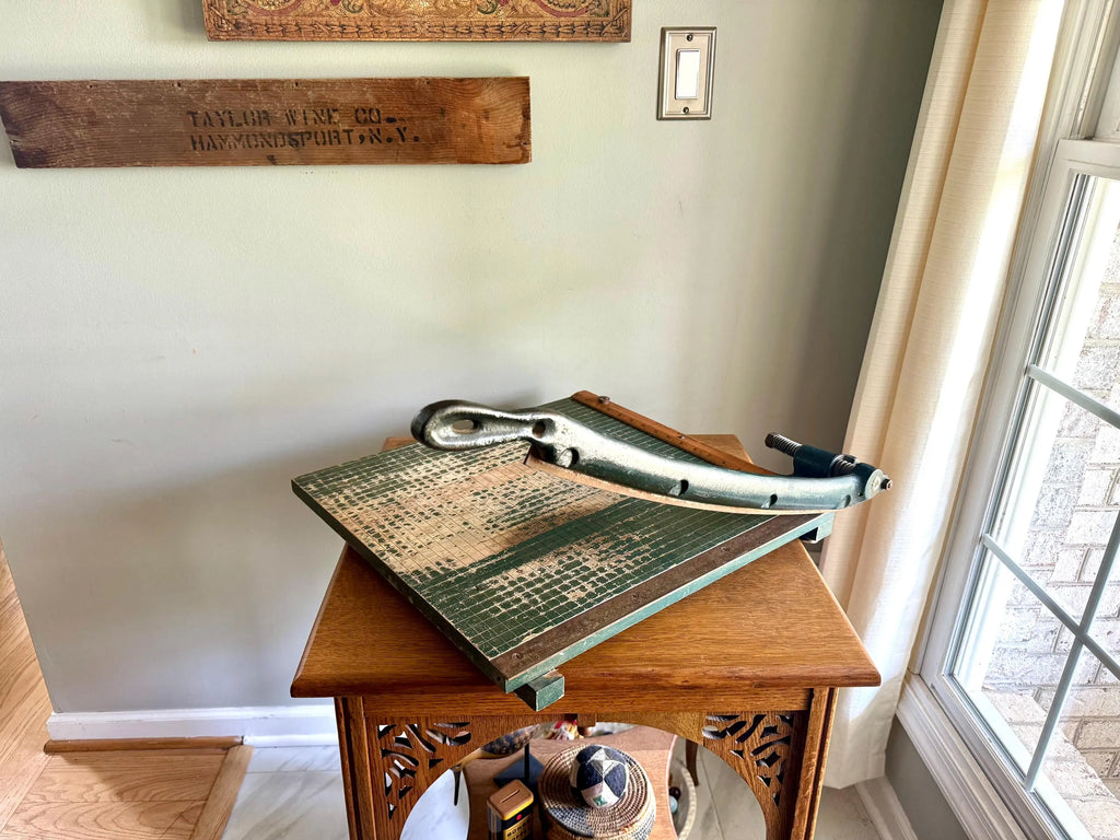 Vtg Large National Paper Cutter | Green Heavy Duty Milton Bradly 18" Guillotine Paper Cutter | Milton Bradley Co. National Paper Cutter