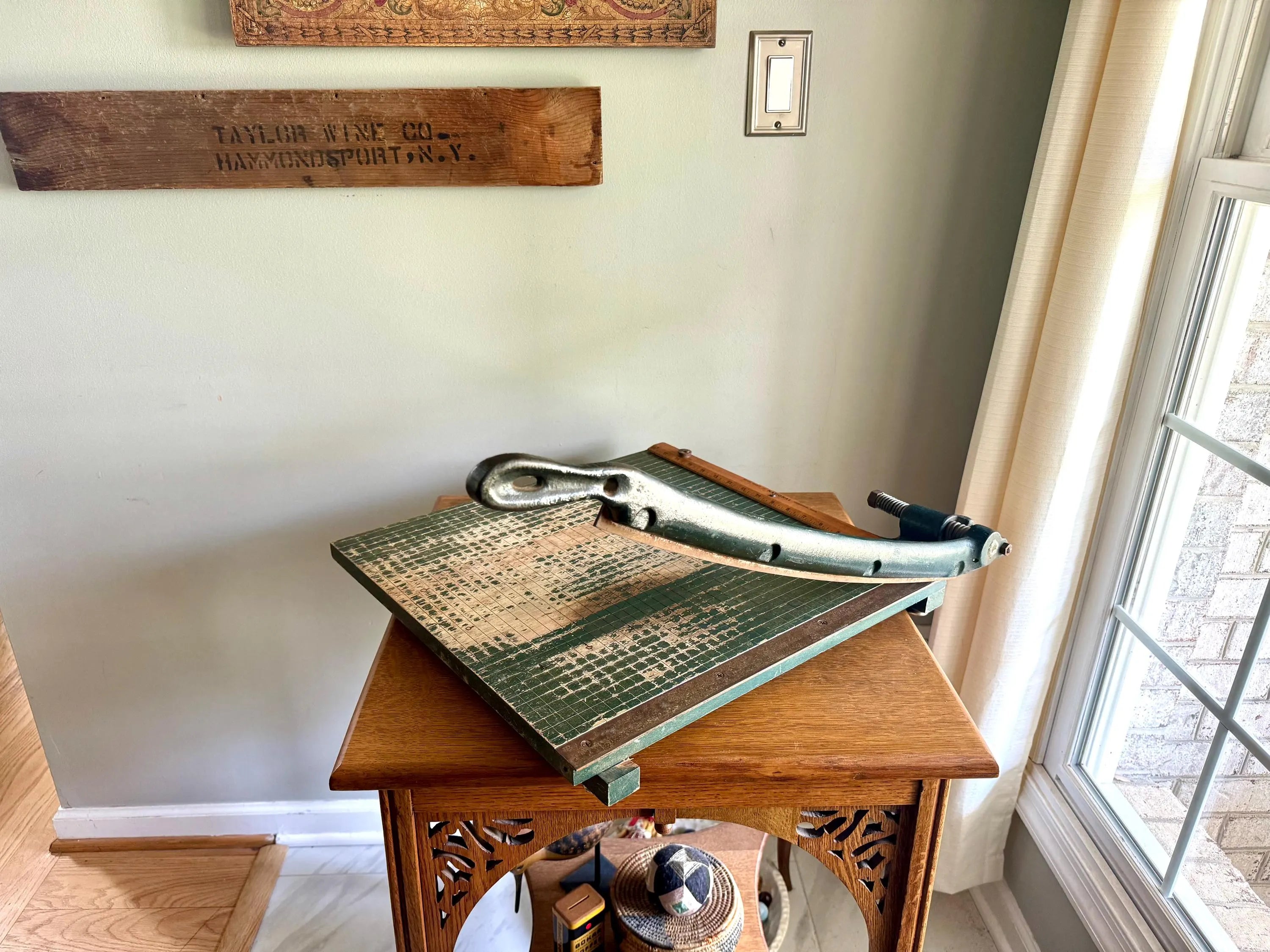 Vtg Large National Paper Cutter | Green Heavy Duty Milton Bradly 18" Guillotine Paper Cutter | Milton Bradley Co. National Paper Cutter