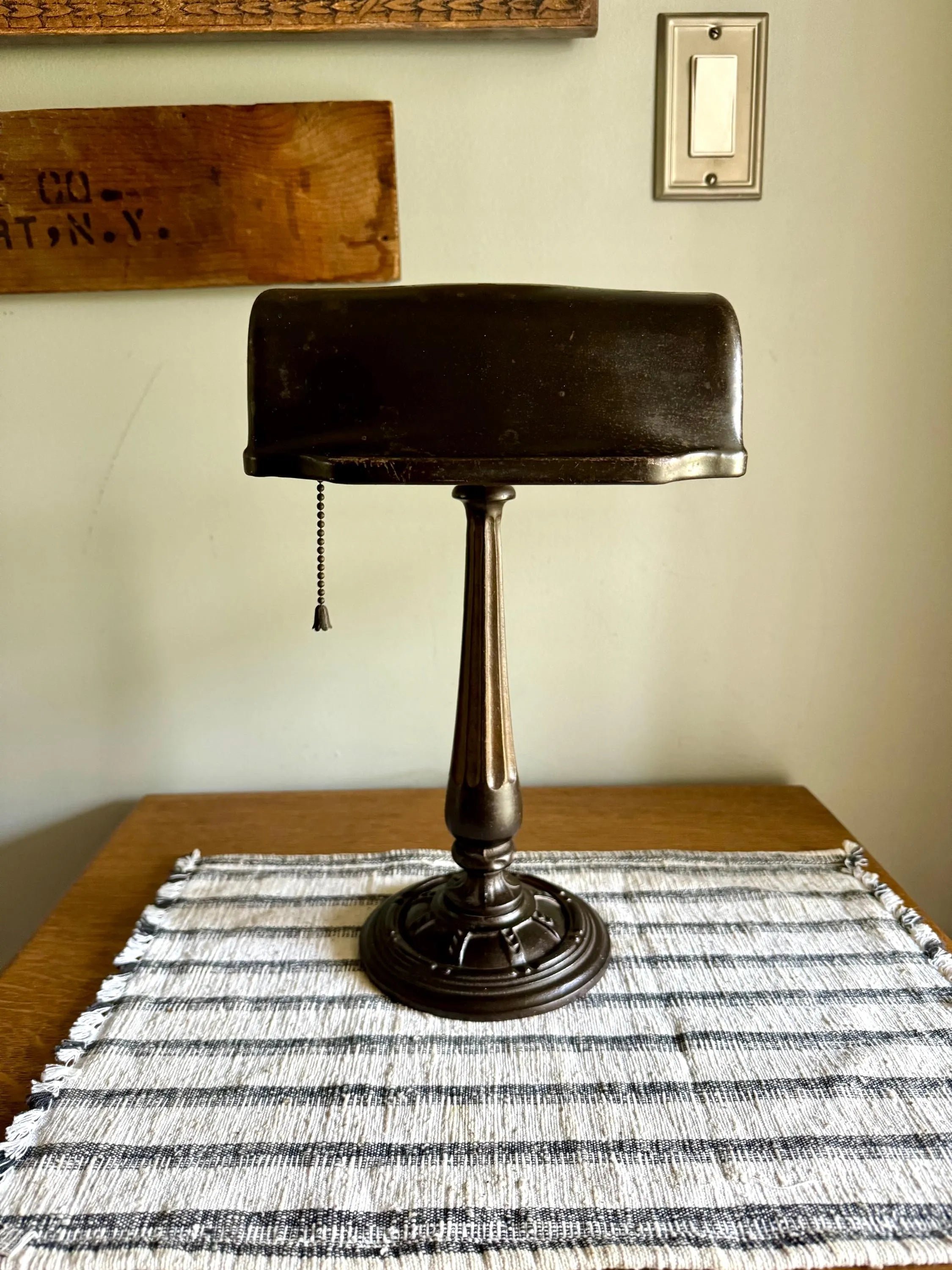 Vtg Distress Metal  Banker'sLamp | Ornate Steel Bankers Lamp | Rustic Victorian Desk Lamp | Antique Metal Bankers Lamp